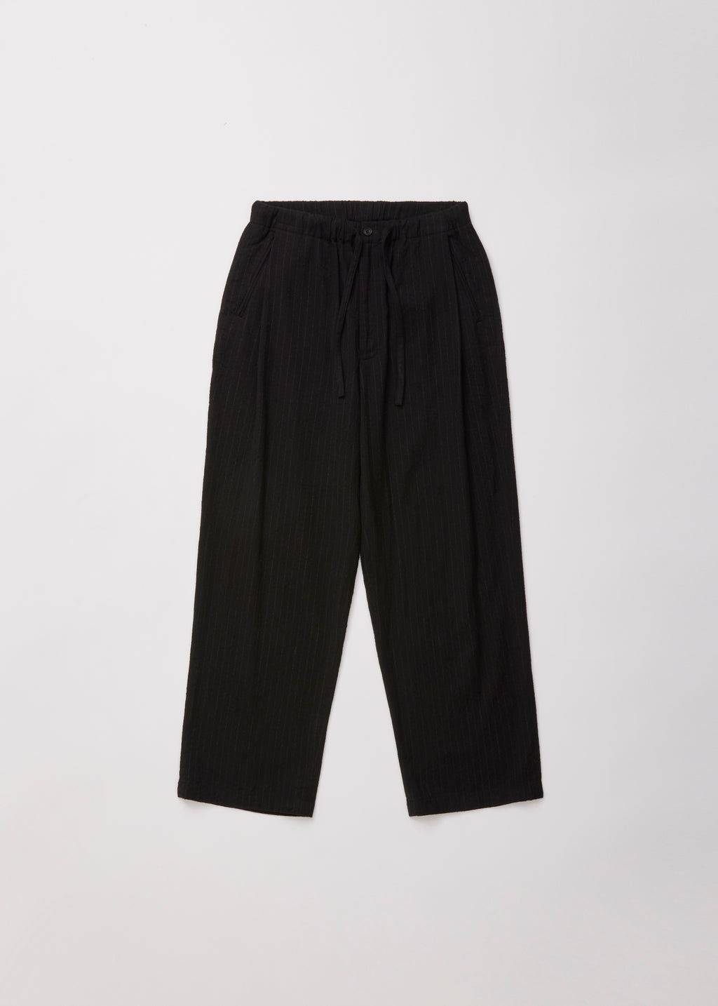 ULTERIOR WASHED WOOL SILK STRIPE DRAWSTRING PANTS BLACK