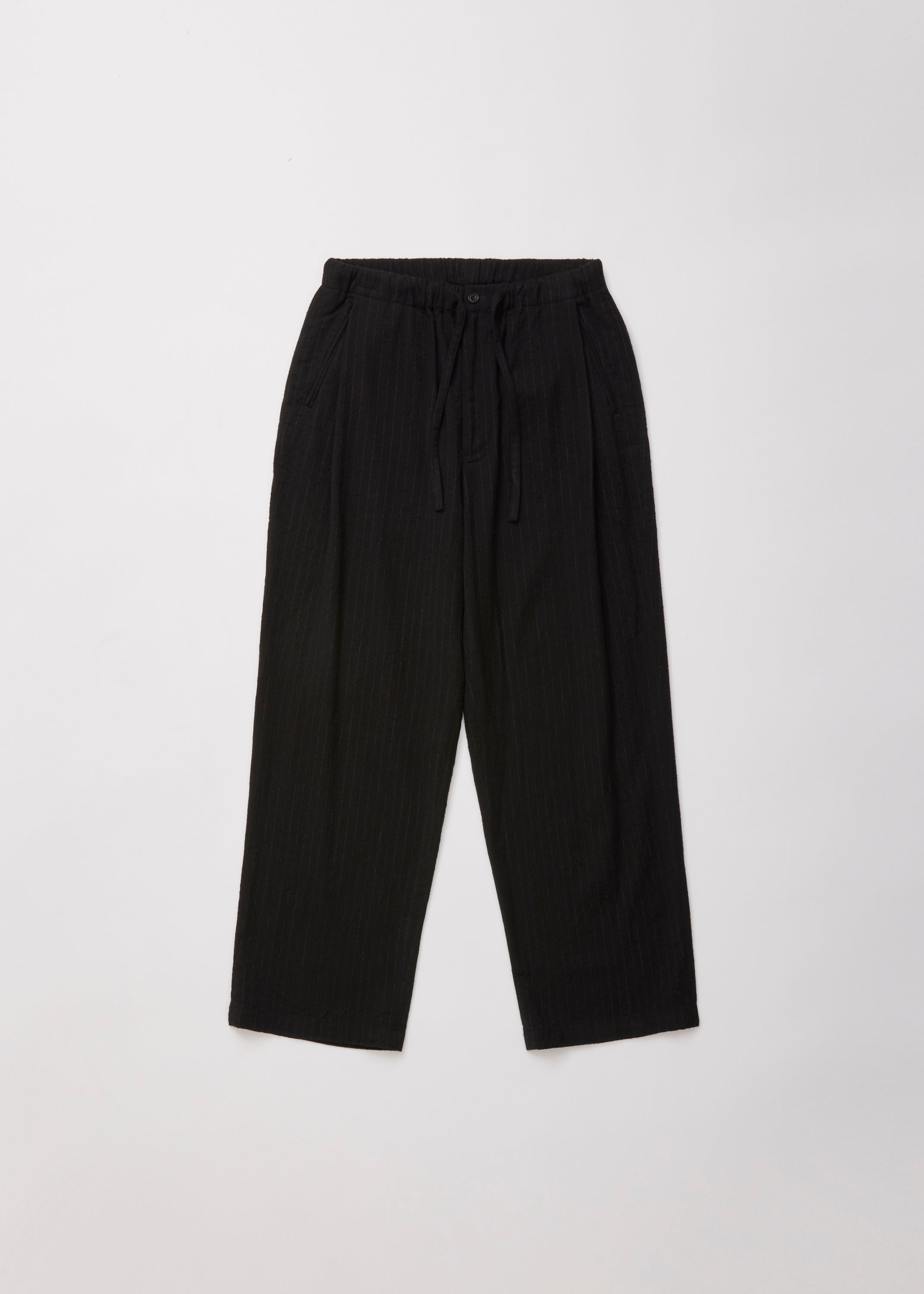 ULTERIOR WASHED WOOL SILK STRIPE DRAWSTRING PANTS BLACK