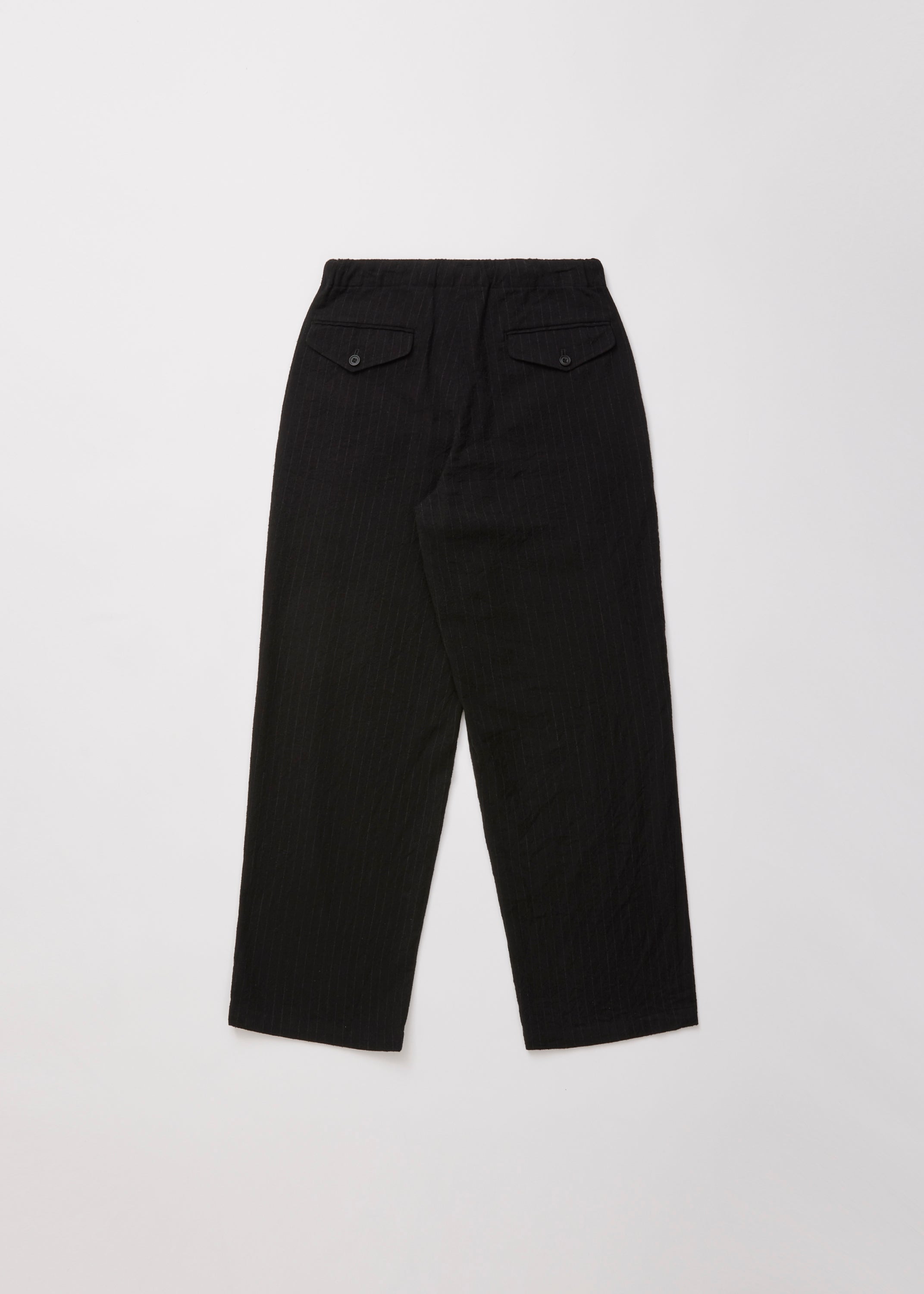 ULTERIOR WASHED WOOL SILK STRIPE DRAWSTRING PANTS BLACK