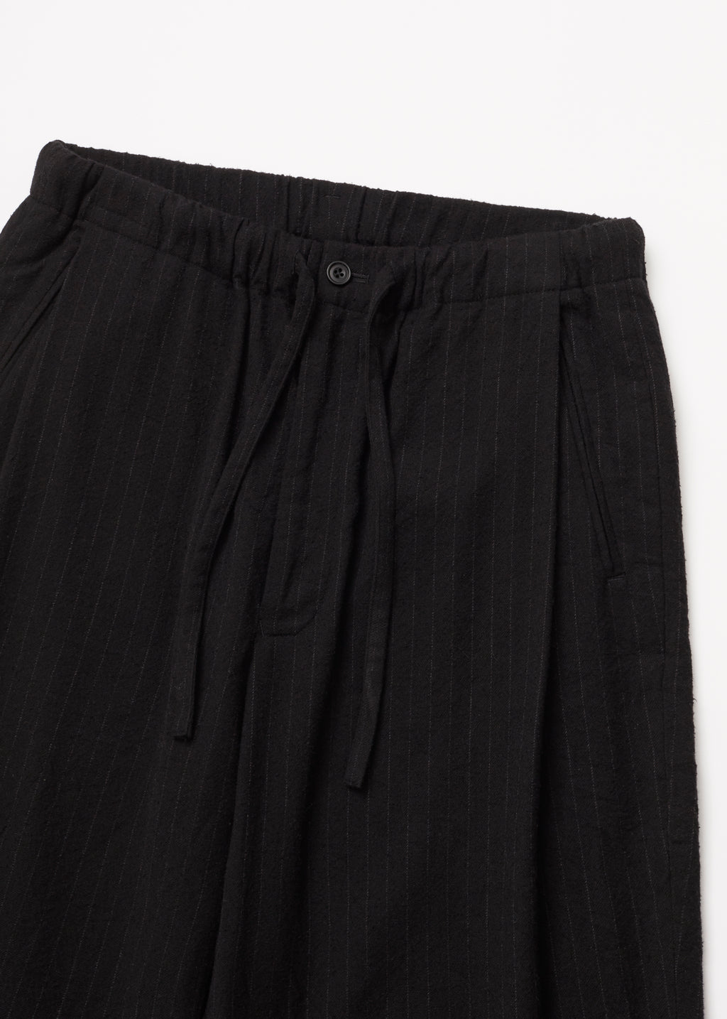 ULTERIOR WASHED WOOL SILK STRIPE DRAWSTRING PANTS BLACK