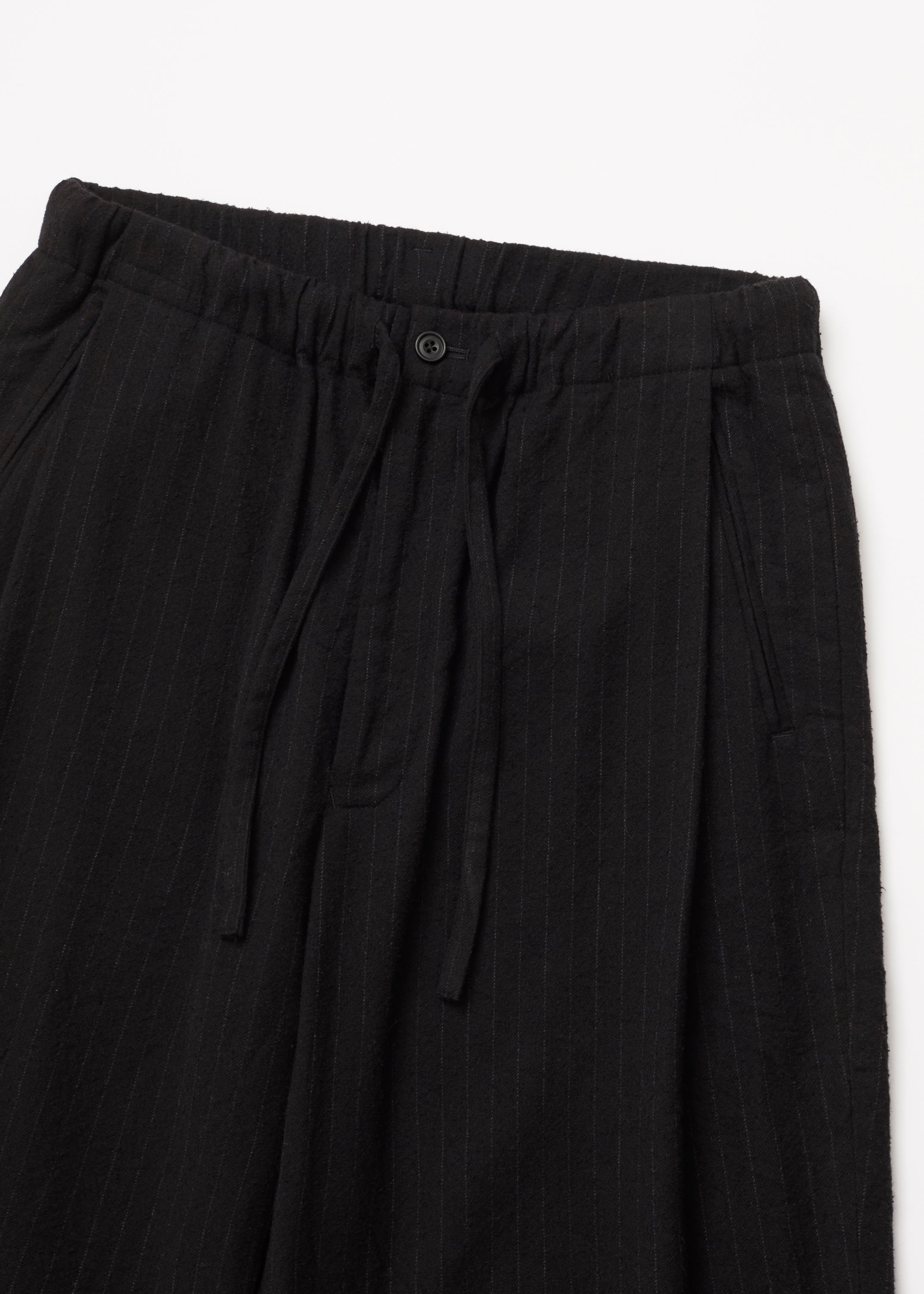 ULTERIOR WASHED WOOL SILK STRIPE DRAWSTRING PANTS BLACK