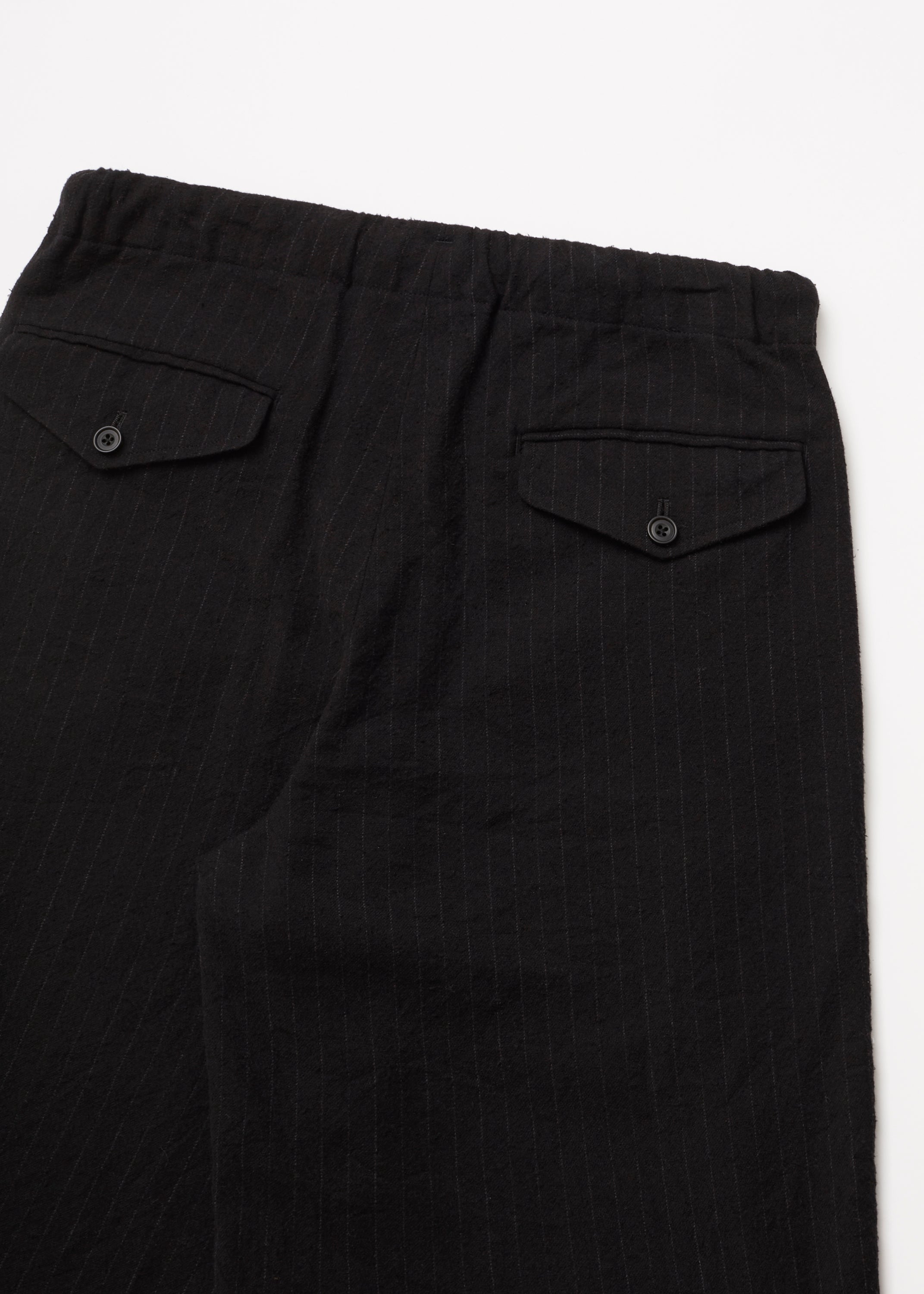 ULTERIOR WASHED WOOL SILK STRIPE DRAWSTRING PANTS BLACK