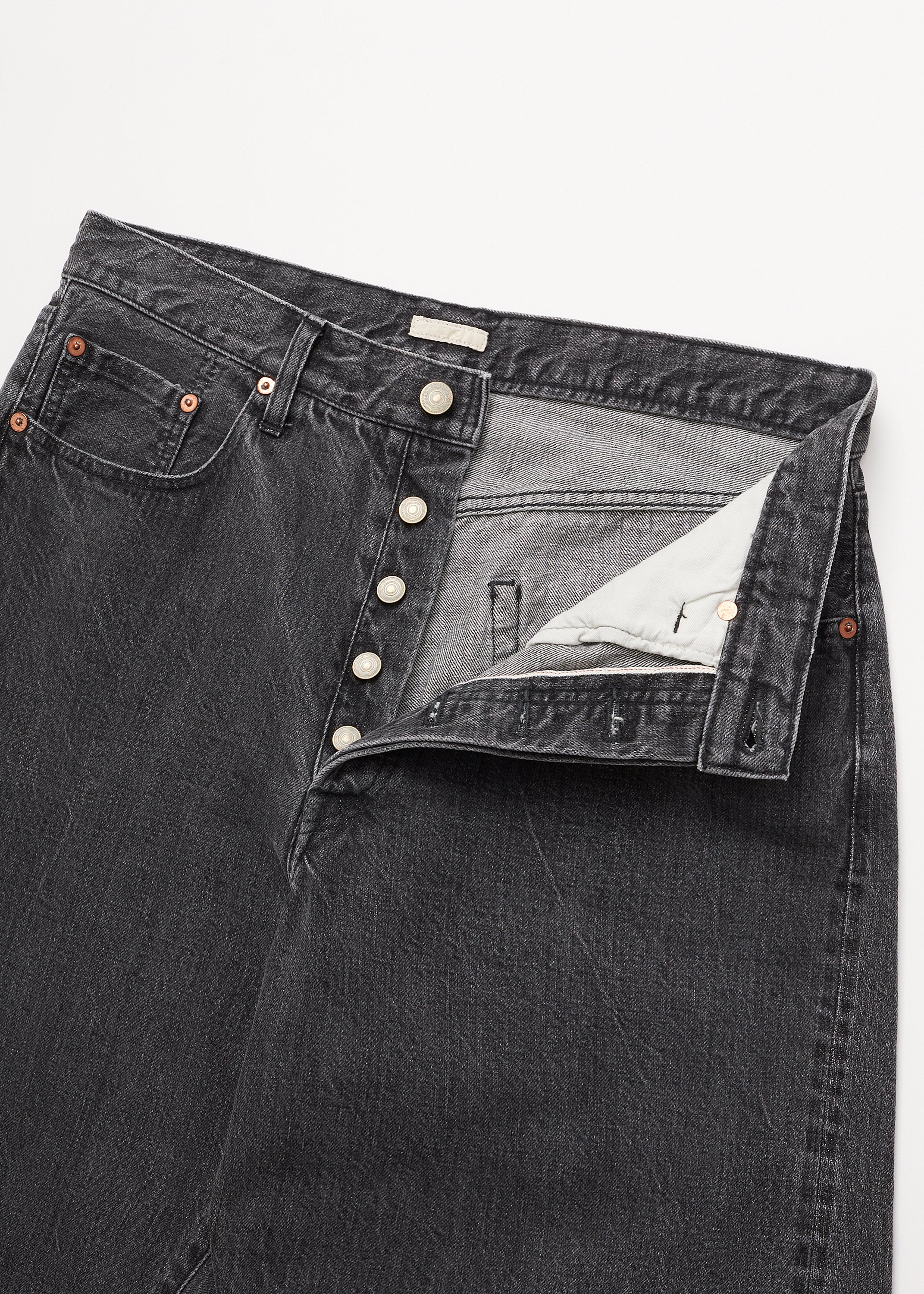 ULTERIOR WASHED SELVEDGE BLACK DENIM 5P PANTS USED GREY