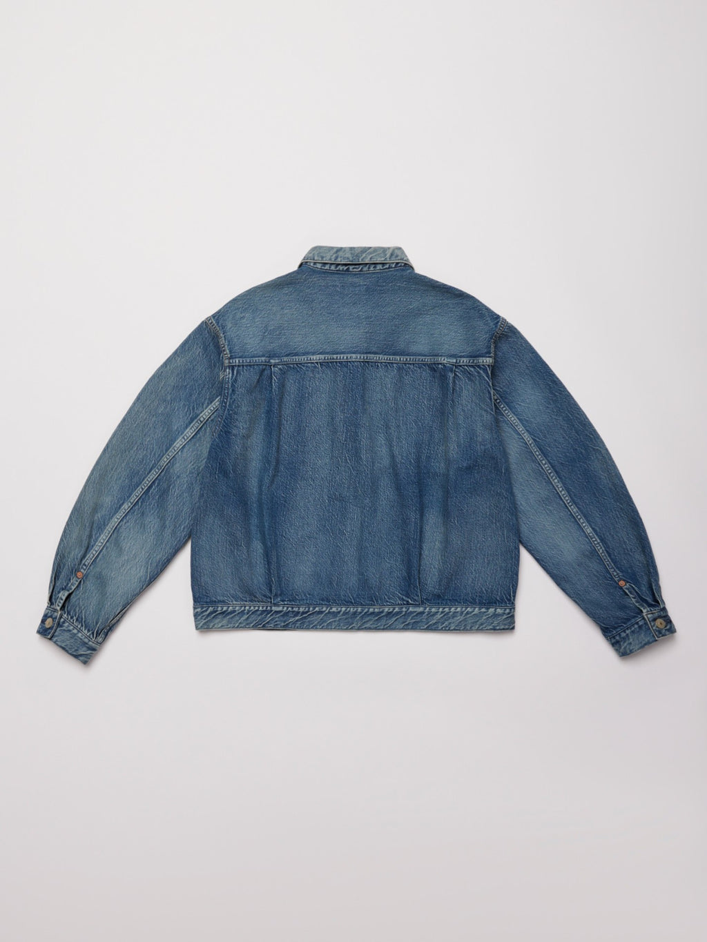ULTERIOR VINTAGE WASHED SELVEDGE DENIM PLEATED JKT FADED BLUE