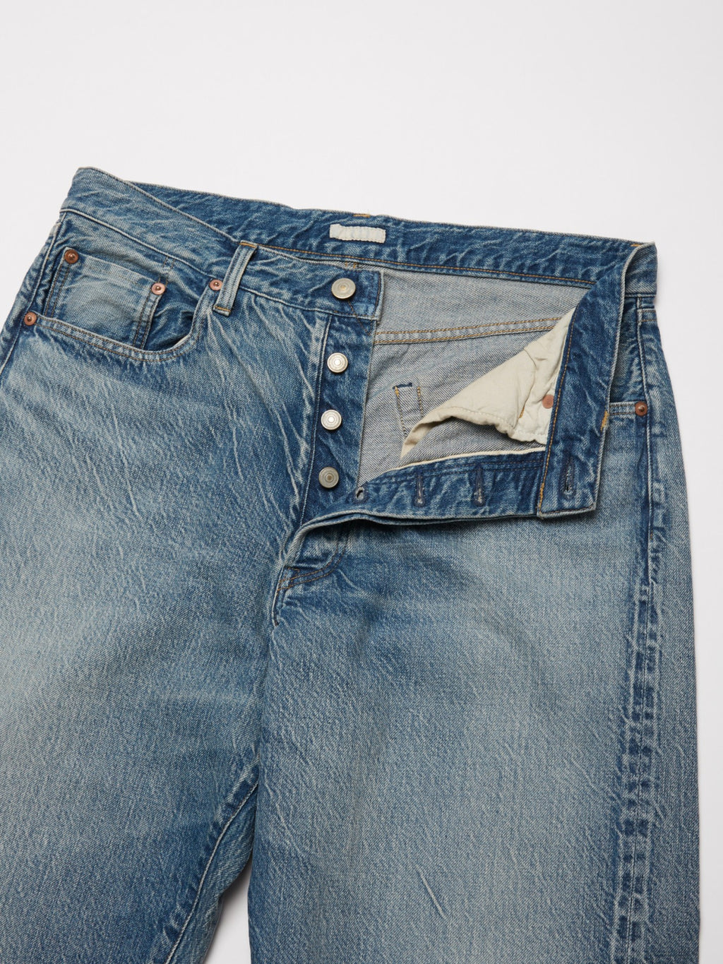 ULTERIOR VINTAGE WASHED SELVEDGE DENIM 5P PANTS FADED BLUE