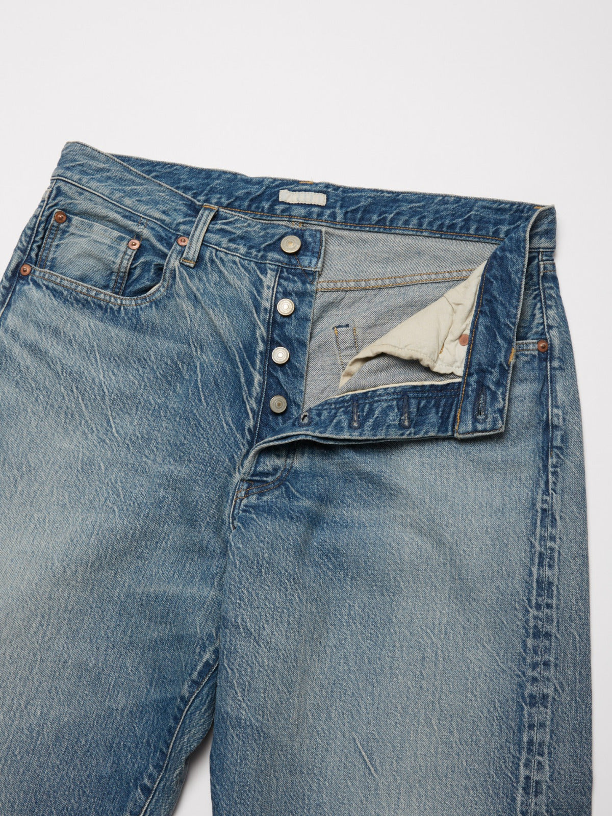 ULTERIOR VINTAGE WASHED SELVEDGE DENIM 5P PANTS FADED BLUE