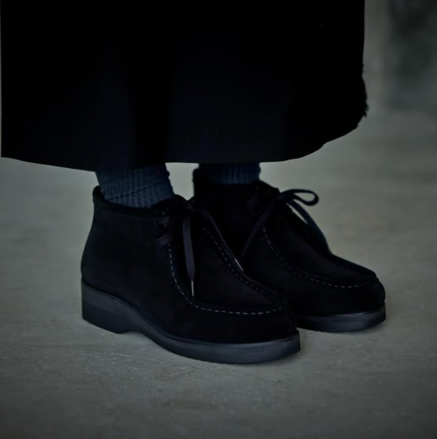 FOOTWORKS TYROLEAN SHOES SUEDE LEATHER BLACK (MID-CUT)