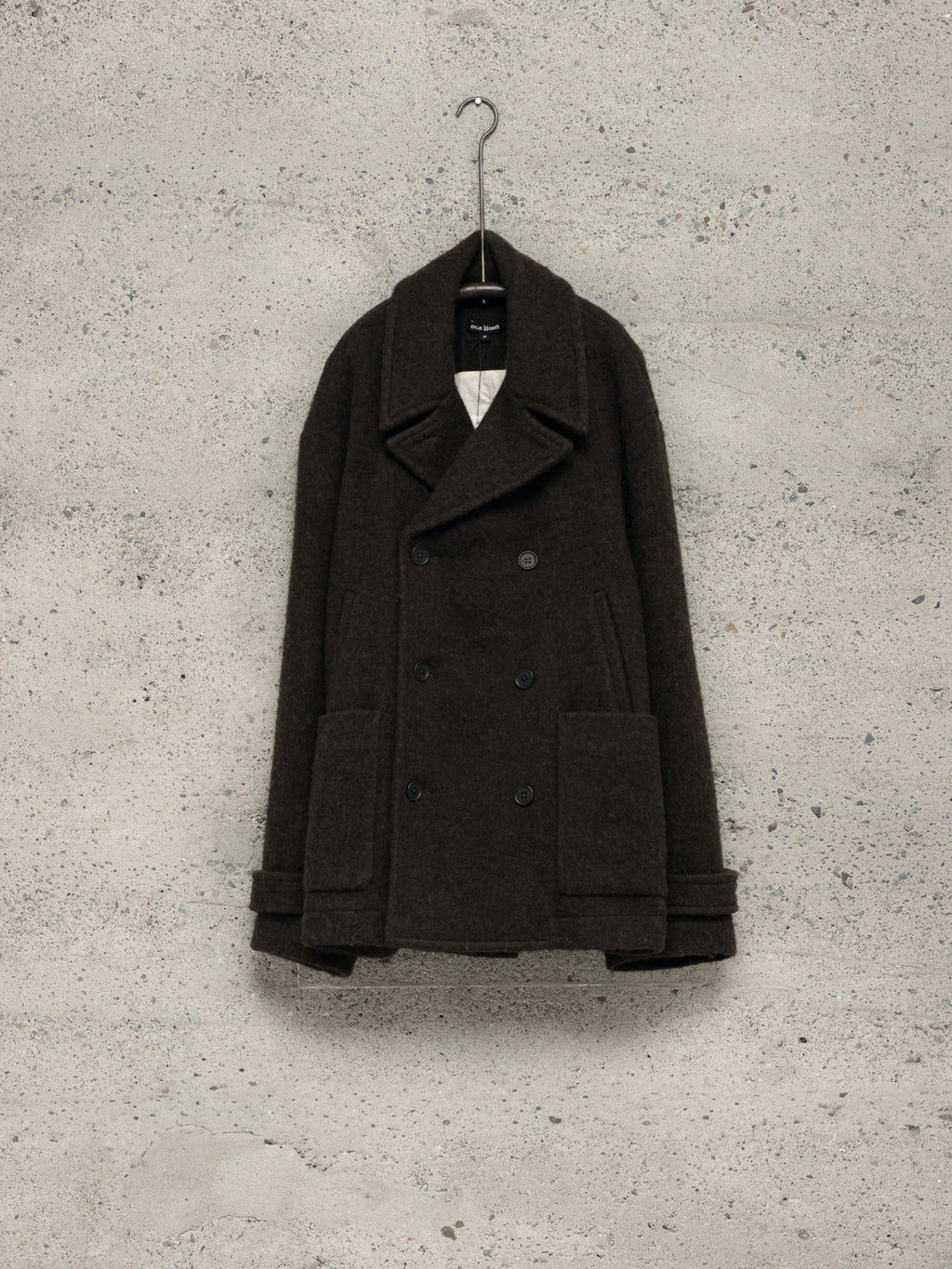 EVAN KINORI PEACOAT BRUSHED WOOL COATING DARK BROWN