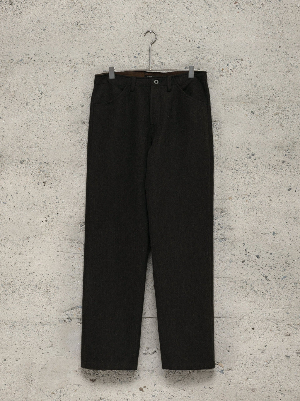 EVAN KINORI FOUR POCKET PANT WOOL LINEN HERRINGBONE BLACK/BROWN
