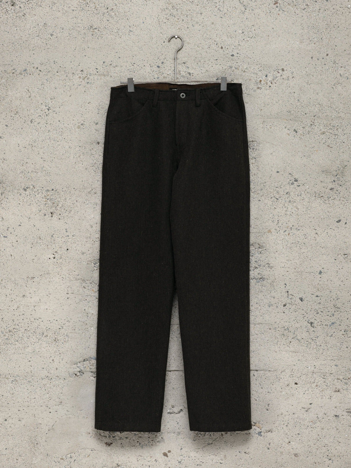 EVAN KINORI FOUR POCKET PANT WOOL LINEN HERRINGBONE BLACK/BROWN