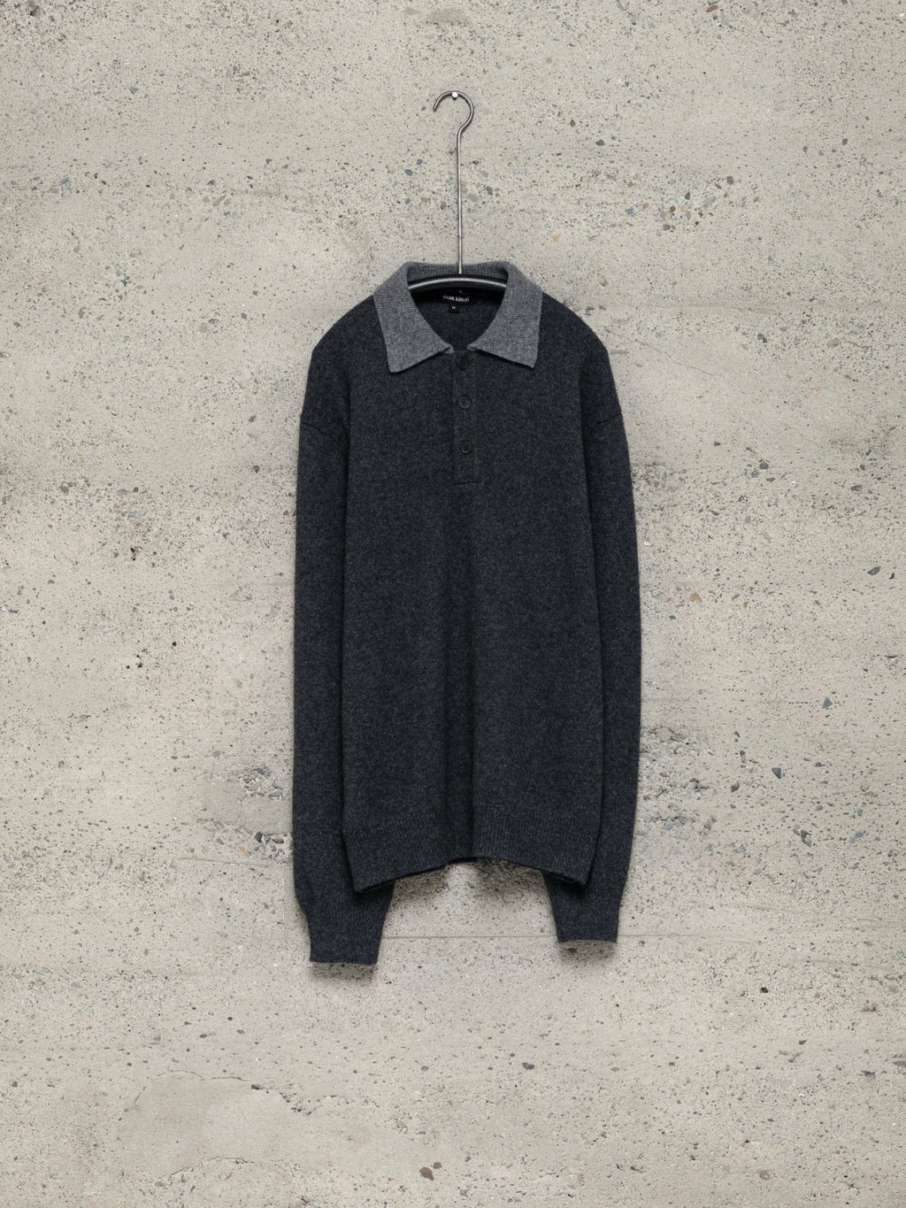 EVAN KINORI KNIT POLO YAK WOOL CHARCOAL/LIGHT GREY