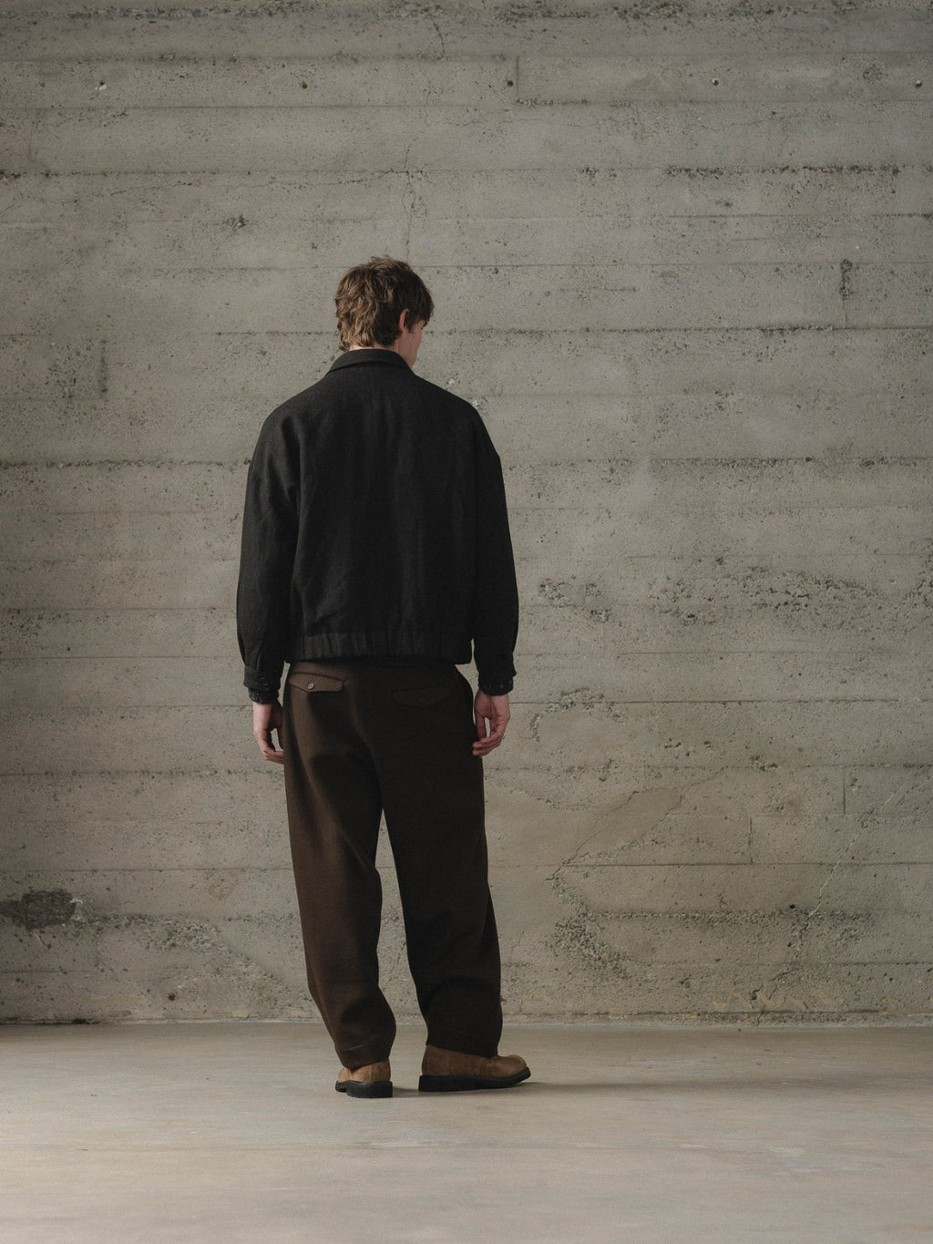 EVAN KINORI ZIP JACKET TWO WOOL LINEN HERRINGBONE BLACK/BROWN