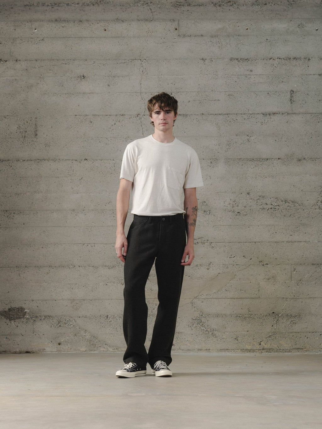 EVAN KINORI FOUR POCKET PANT WOOL LINEN HERRINGBONE BLACK/BROWN