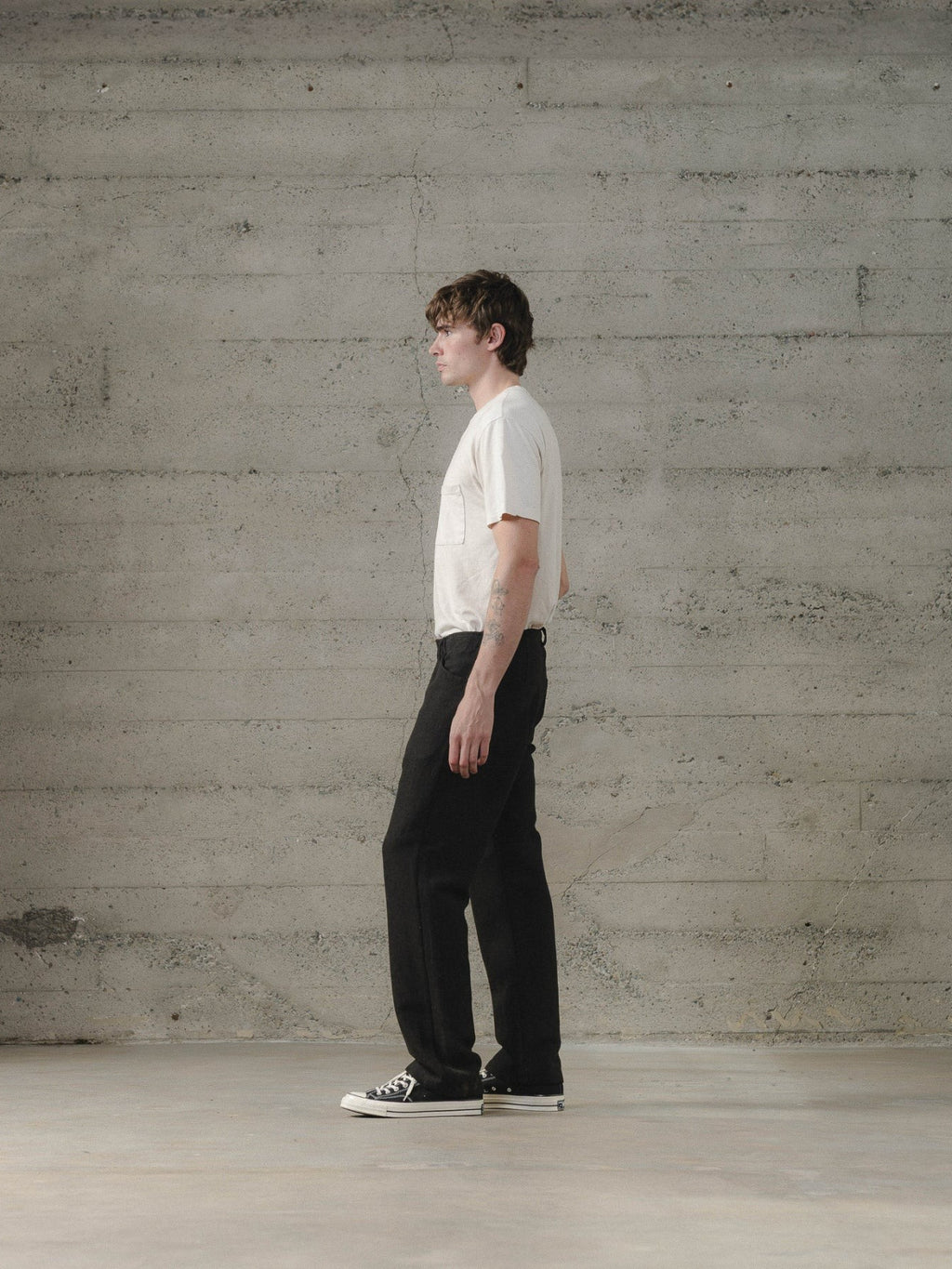EVAN KINORI FOUR POCKET PANT WOOL LINEN HERRINGBONE BLACK/BROWN