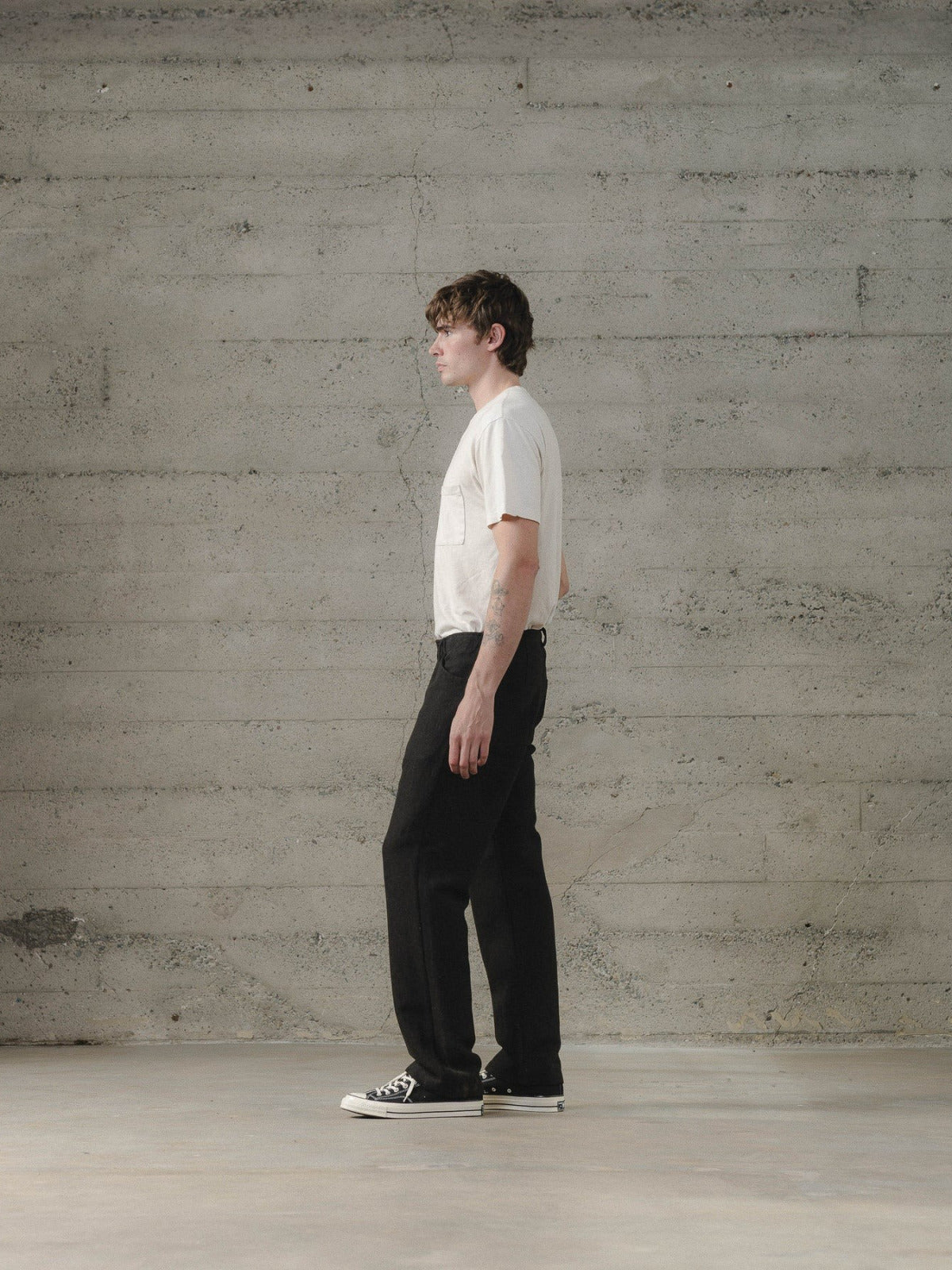 EVAN KINORI FOUR POCKET PANT WOOL LINEN HERRINGBONE BLACK/BROWN