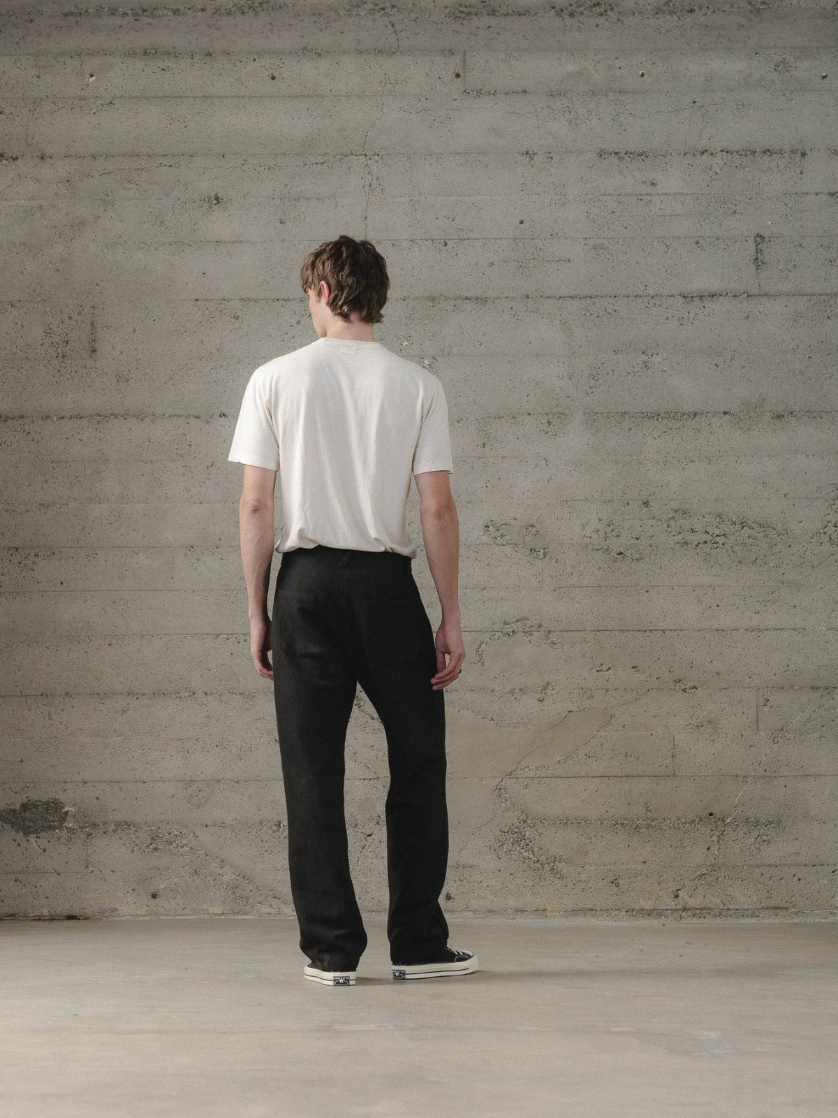 EVAN KINORI FOUR POCKET PANT WOOL LINEN HERRINGBONE BLACK/BROWN