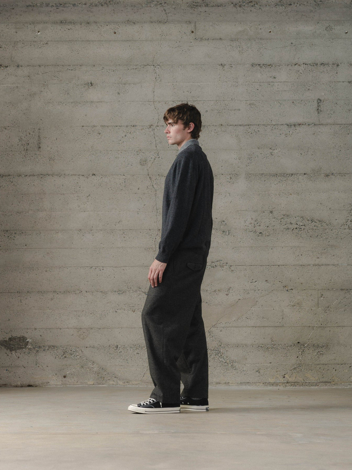 EVAN KINORI KNIT POLO YAK WOOL CHARCOAL/LIGHT GREY