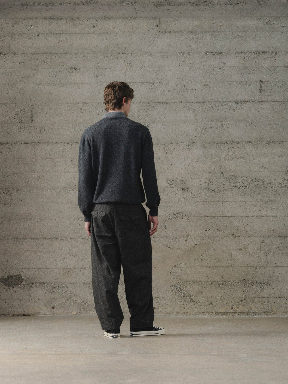 EVAN KINORI KNIT POLO YAK WOOL CHARCOAL/LIGHT GREY