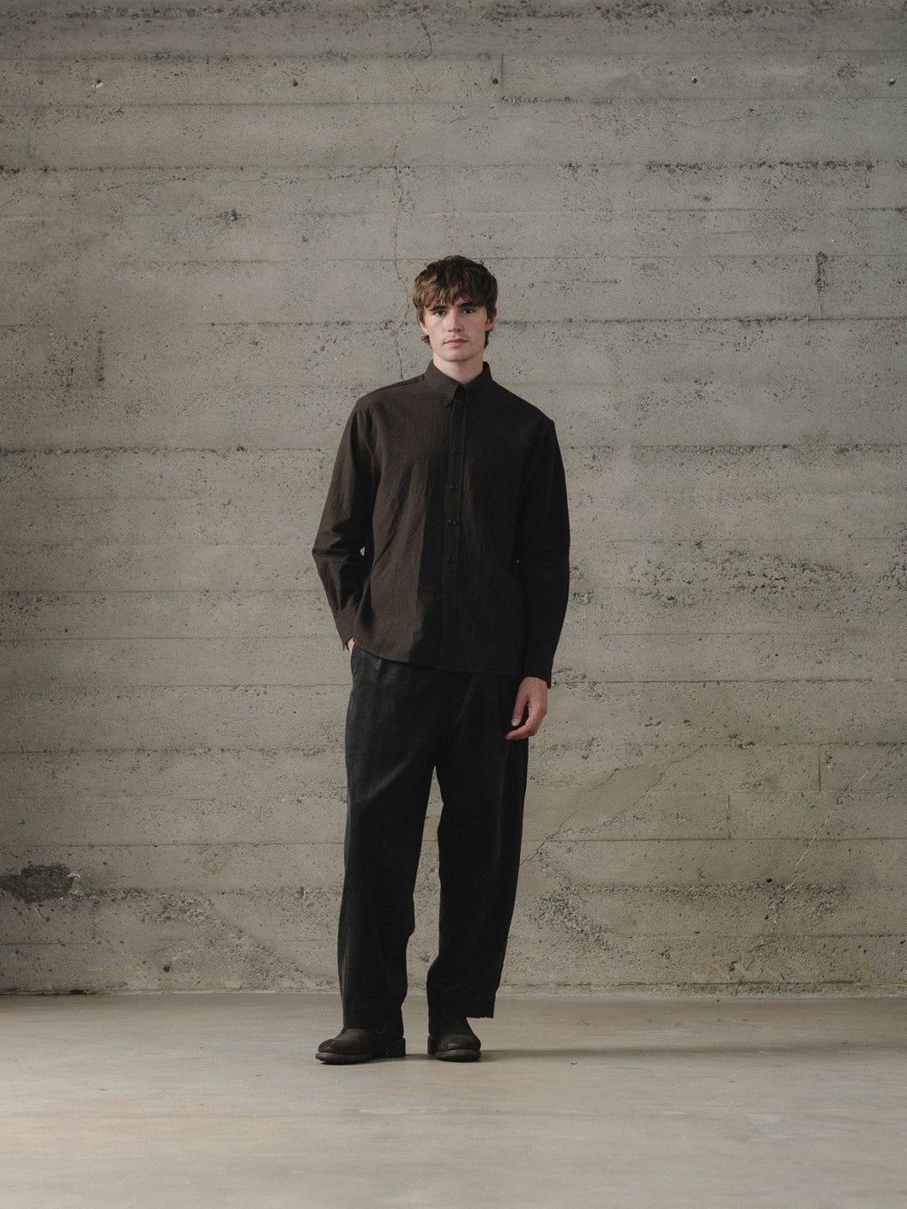 EVAN KINORI BUTTON DOWN COLLAR SHIRT YARN DYED COTTON YAK BROWN/BLACK