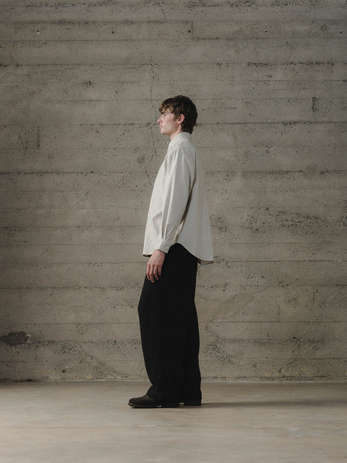 EVAN KINORI BIG SHIRT TWO COTTON GRIDCLOTH NATURAL/BLACK