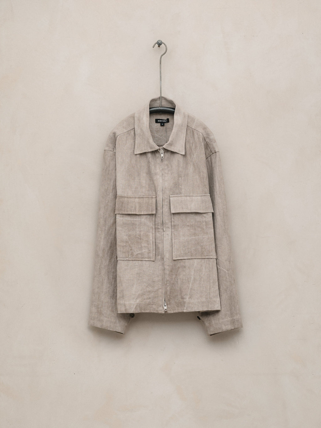 EVAN KINORI ZIP JACKET LINEN/COTTON HERRINGBONE DARK BEIGE