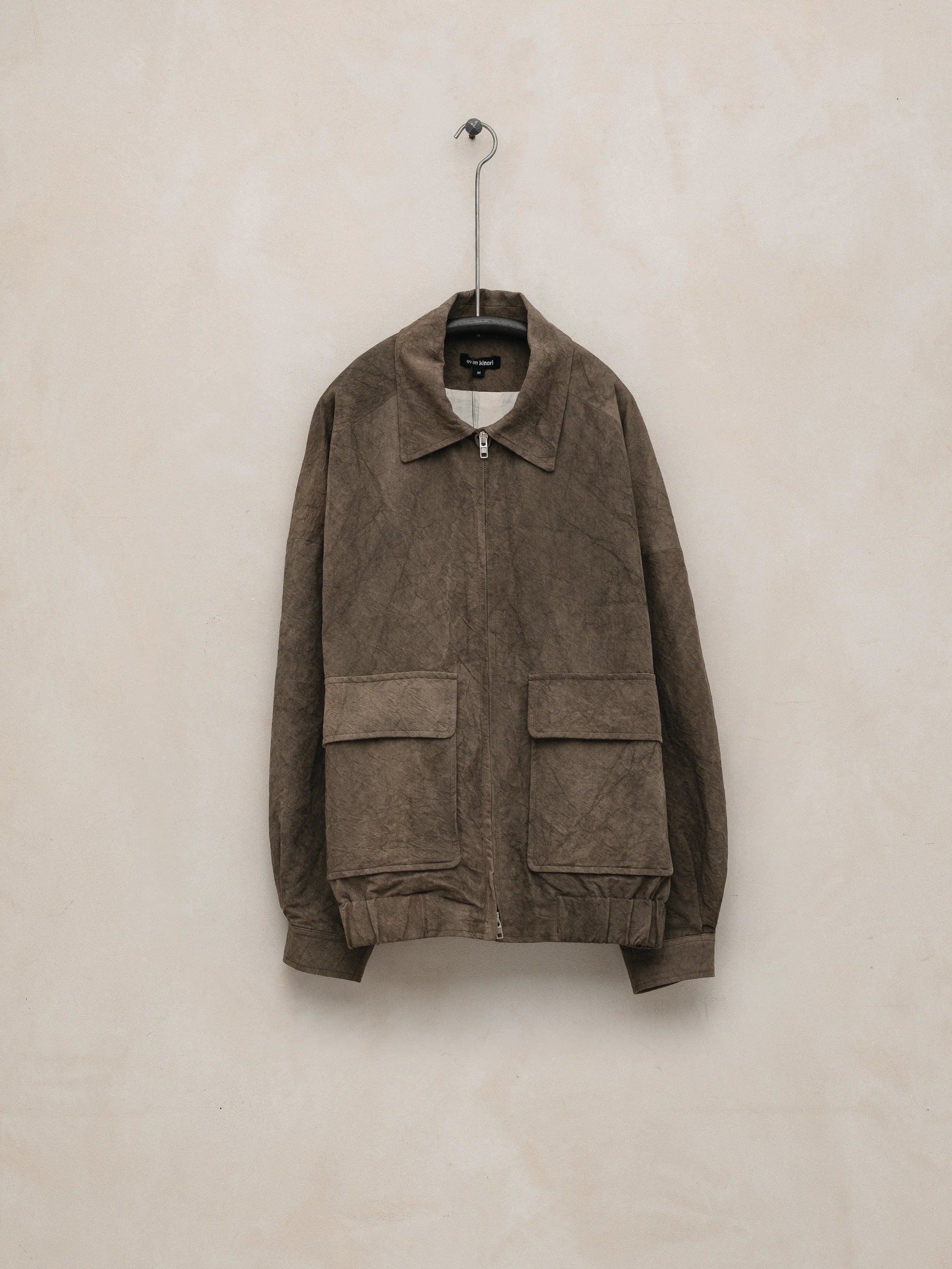 EVAN KINORI ZIP JACKET TWO NATURAL DYE TWILL BROWN