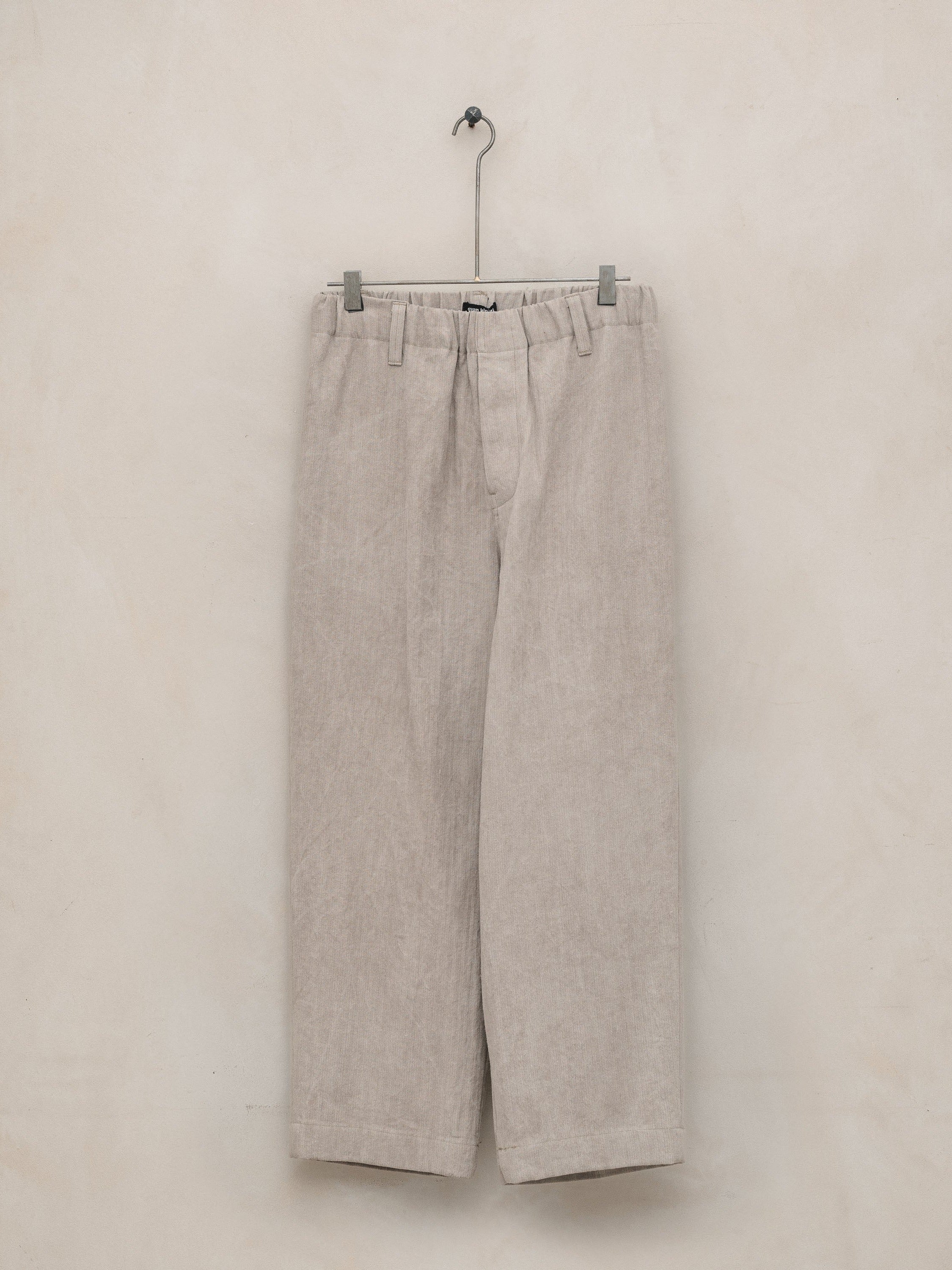 EVAN KINORI ELASTIC PANTS LINEN/COTTON HERRINGBONE DARK BEIGE