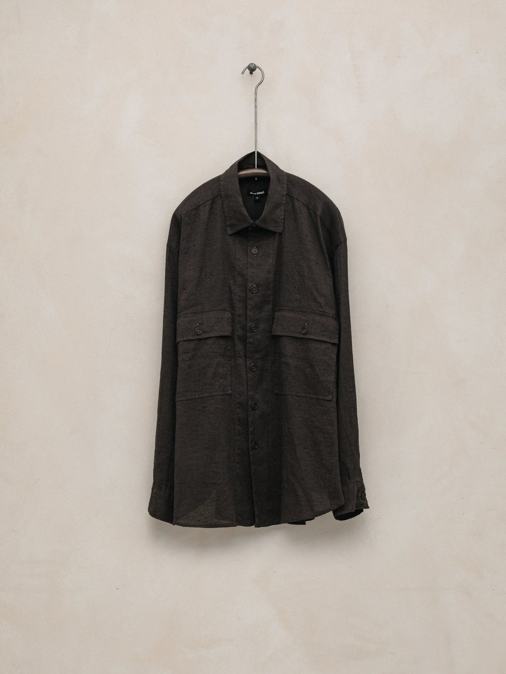EVAN KINORI BIG SHRIT LINEN/COTTON SUMMERCLOTH BROWN/NAVY