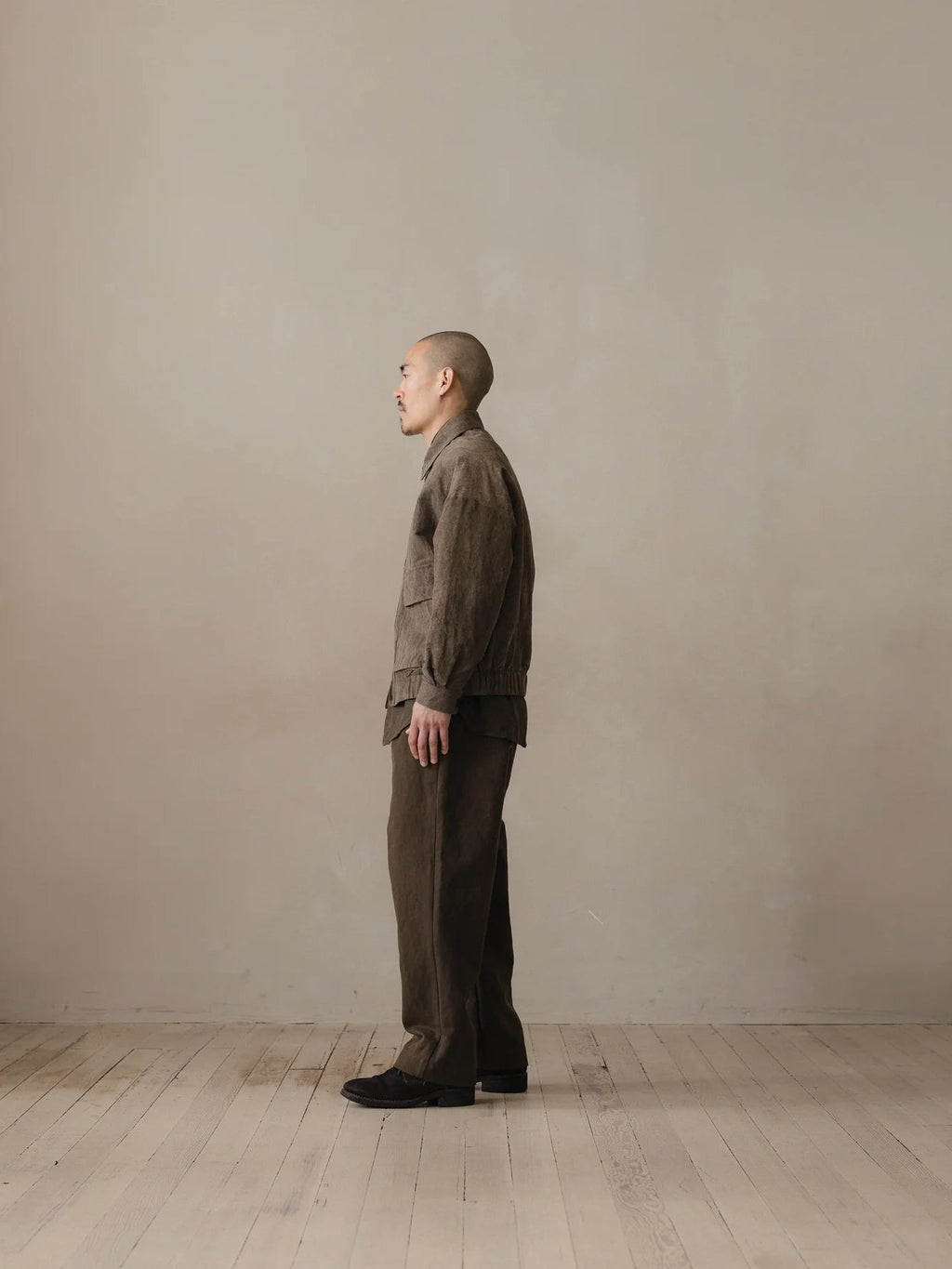 EVAN KINORI ZIP JACKET TWO NATURAL DYE TWILL BROWN