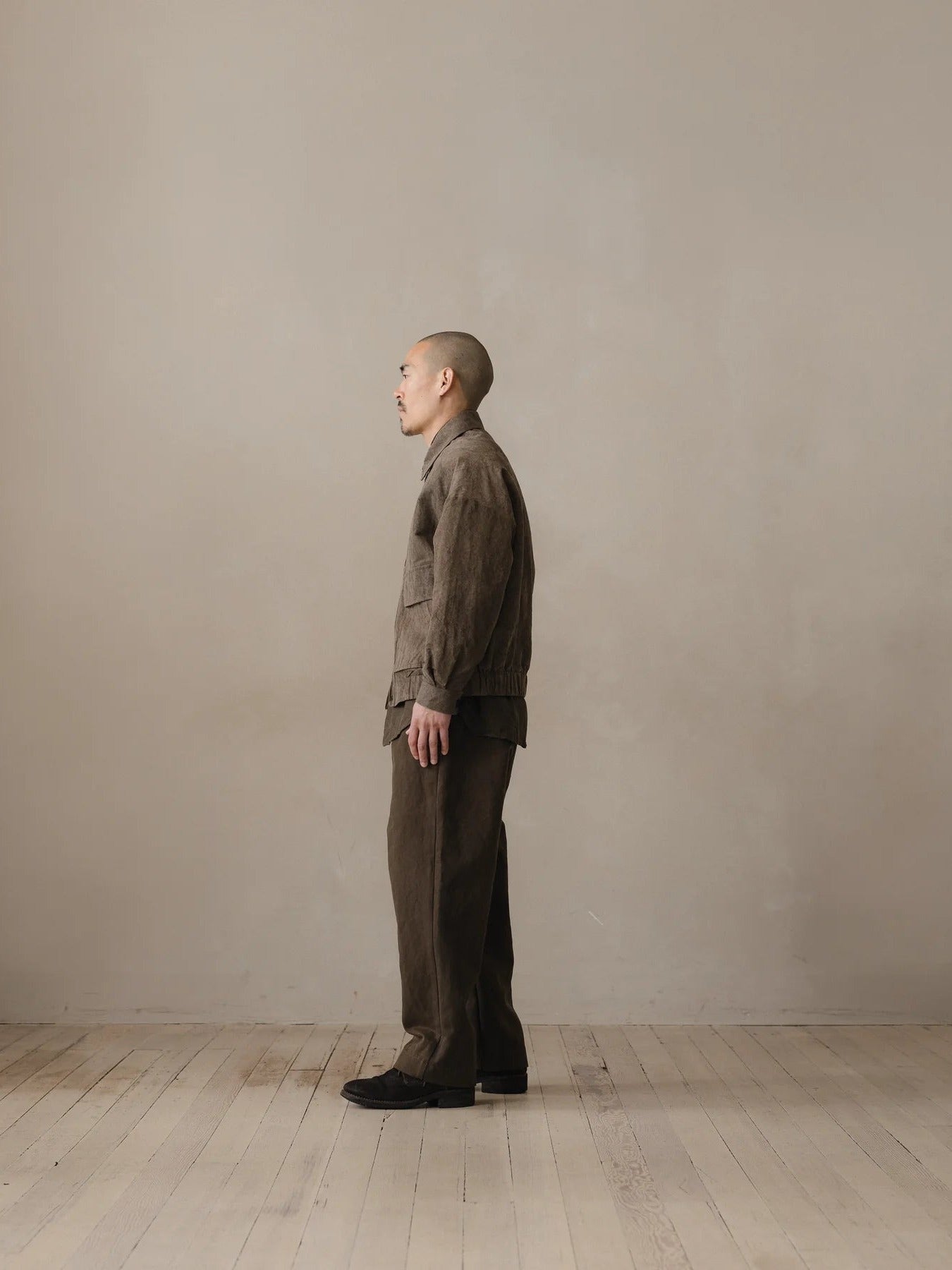 EVAN KINORI ZIP JACKET TWO NATURAL DYE TWILL BROWN