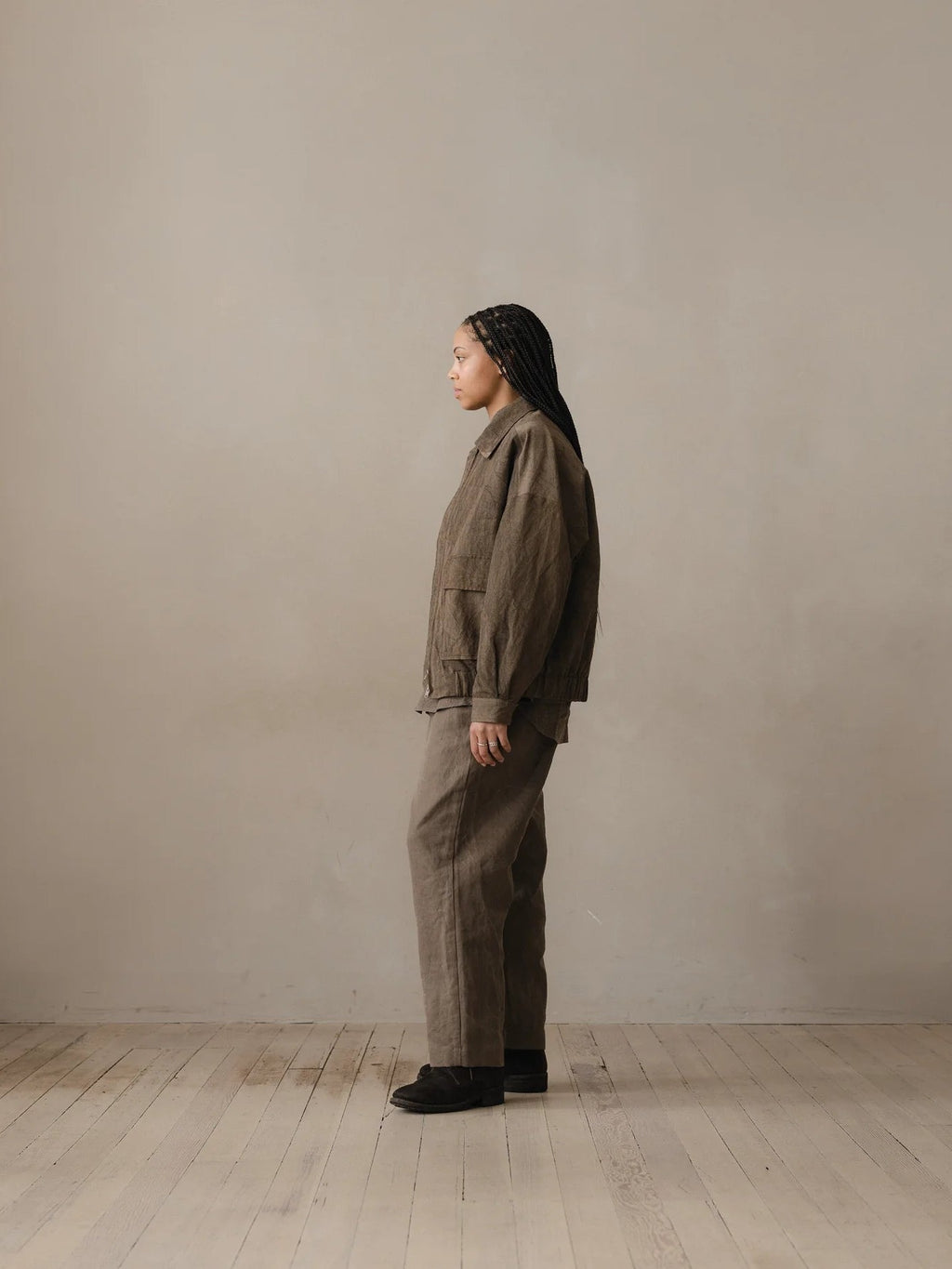 EVAN KINORI ZIP JACKET TWO NATURAL DYE TWILL BROWN