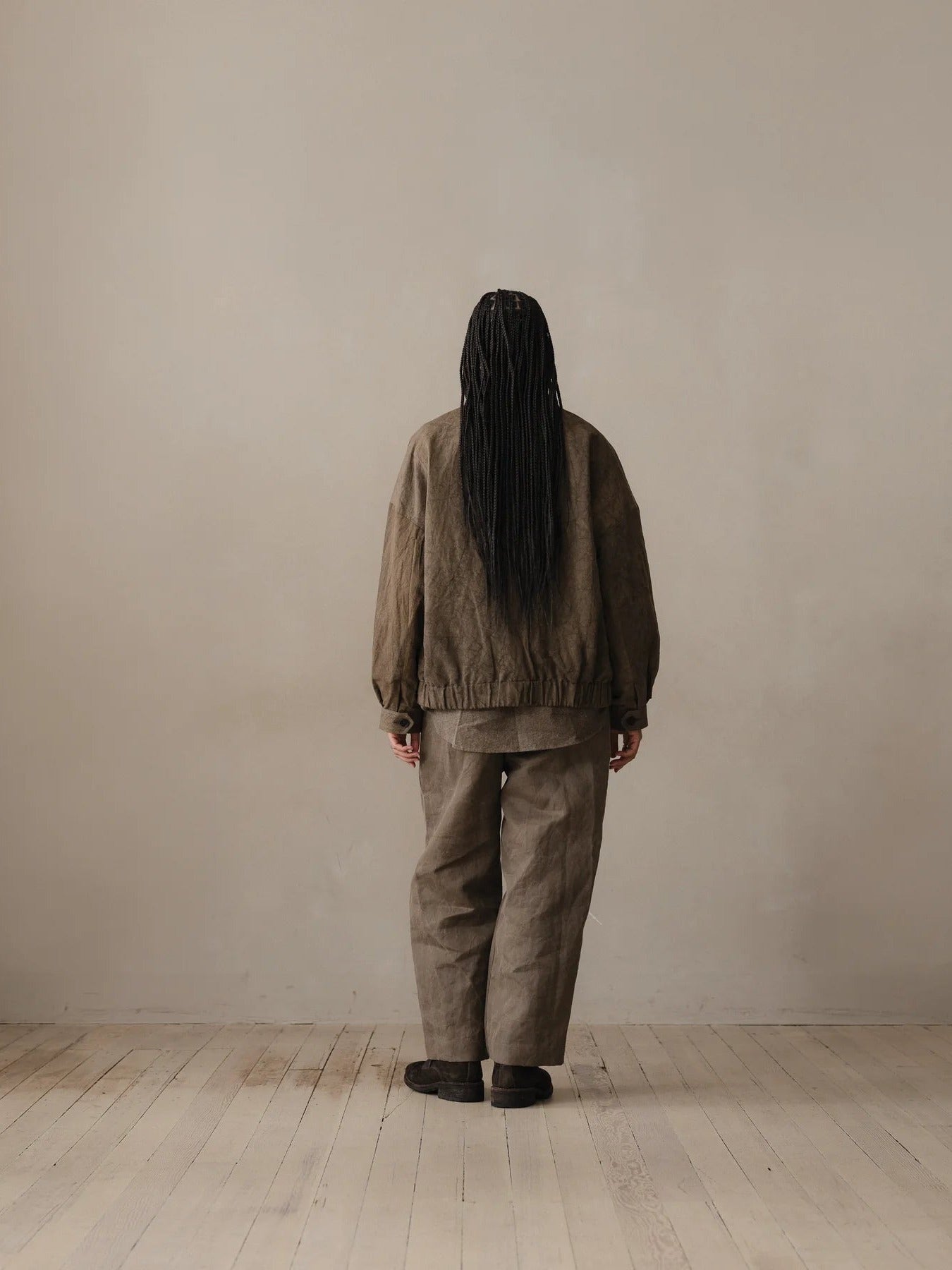 EVAN KINORI ZIP JACKET TWO NATURAL DYE TWILL BROWN