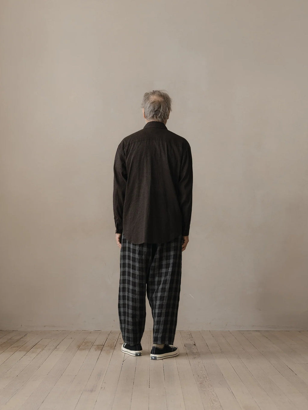 EVAN KINORI BIG SHRIT LINEN/COTTON SUMMERCLOTH BROWN/NAVY