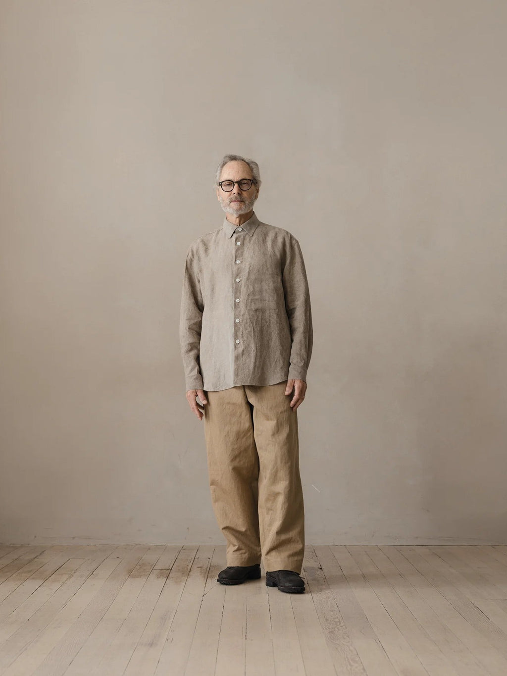 EVAN KINORI BIG SHIRT TWO COLD DYED HEMP DARK BEIGE