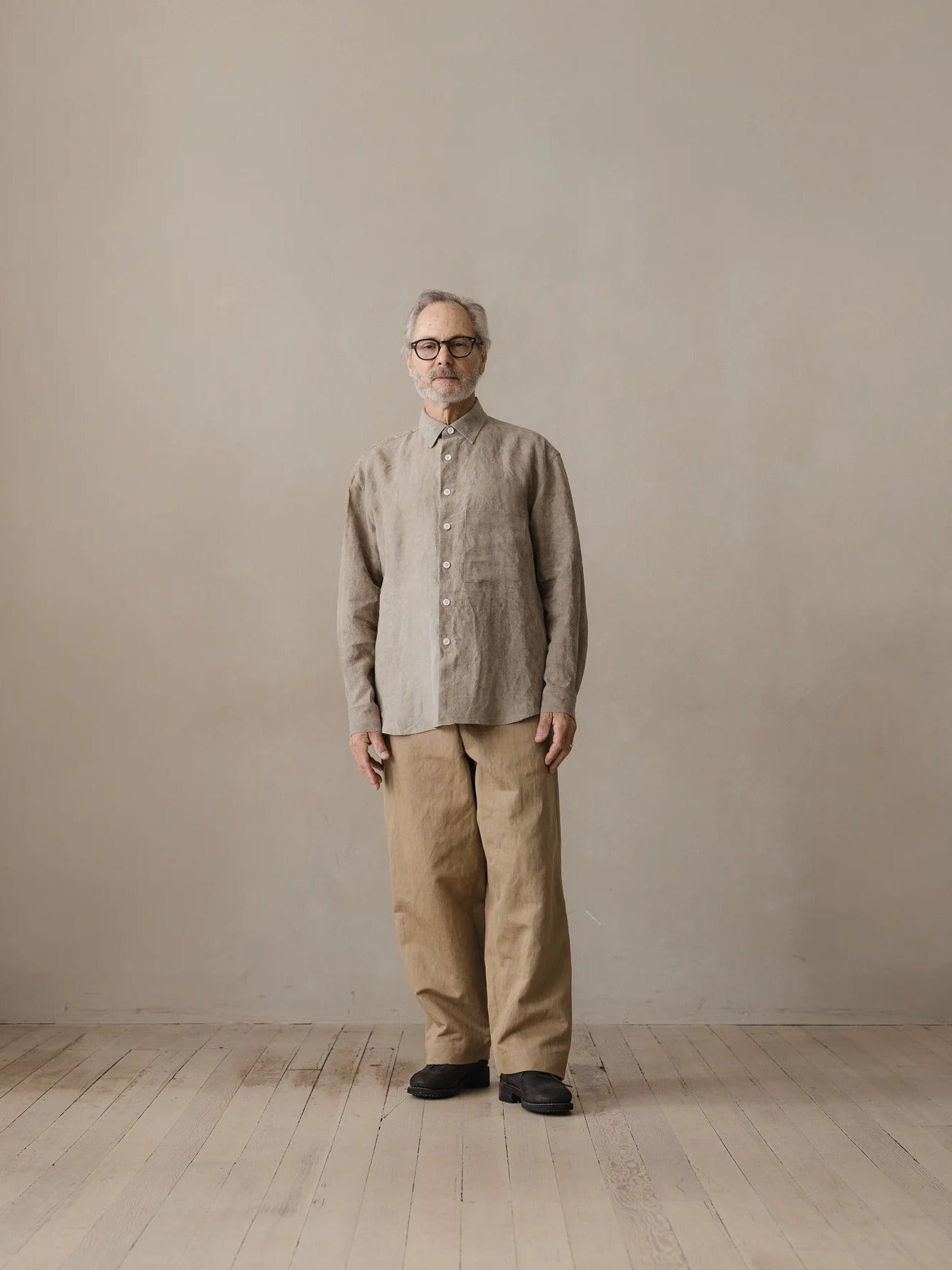 EVAN KINORI BIG SHIRT TWO COLD DYED HEMP DARK BEIGE
