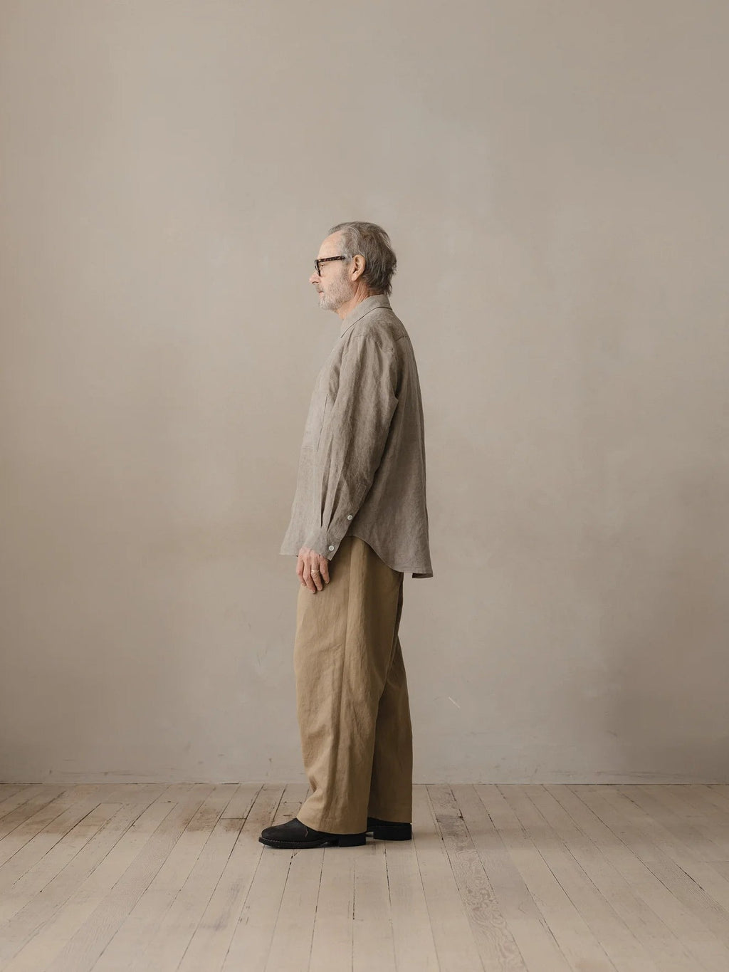 EVAN KINORI BIG SHIRT TWO COLD DYED HEMP DARK BEIGE