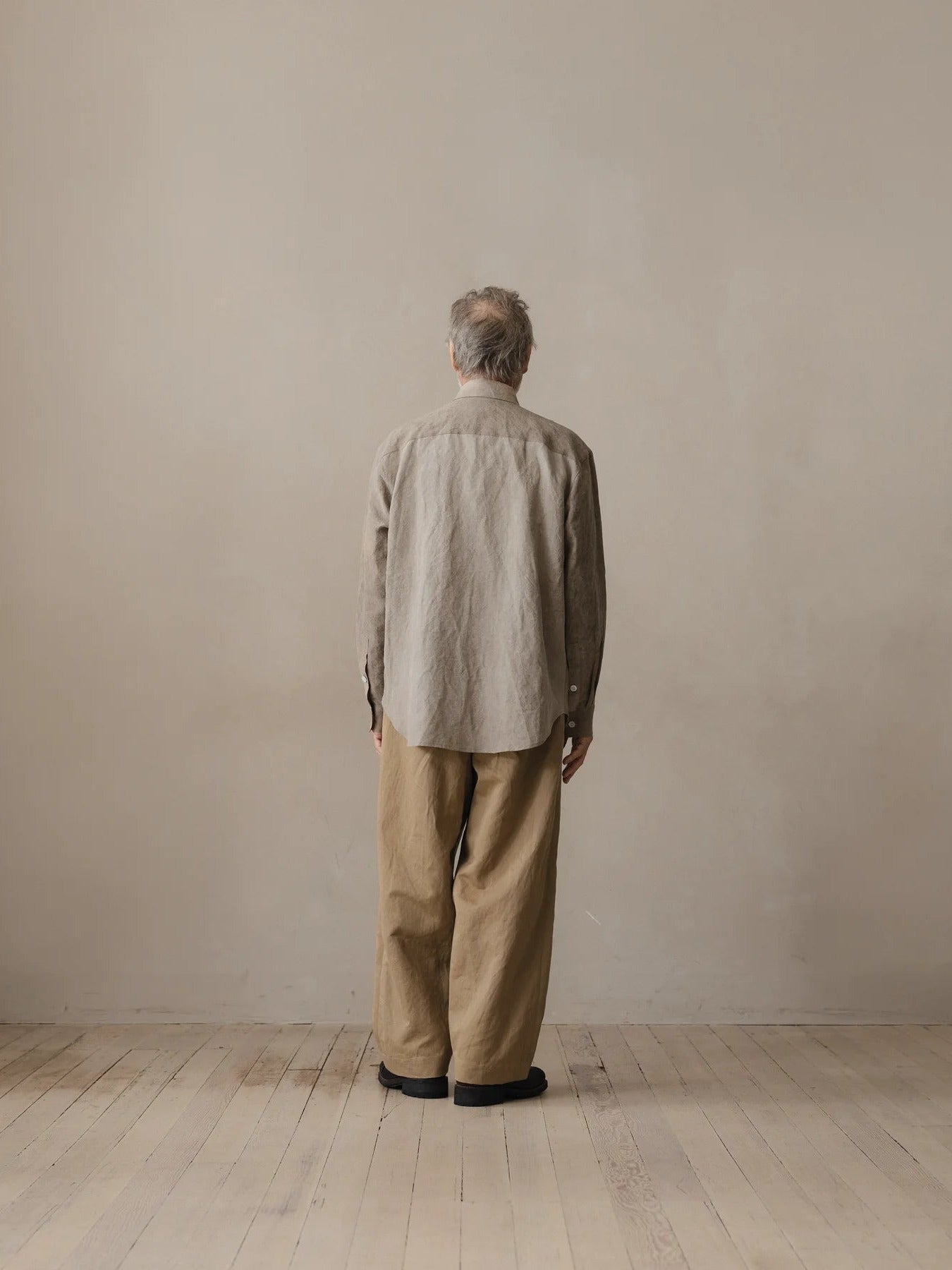 EVAN KINORI BIG SHIRT TWO COLD DYED HEMP DARK BEIGE
