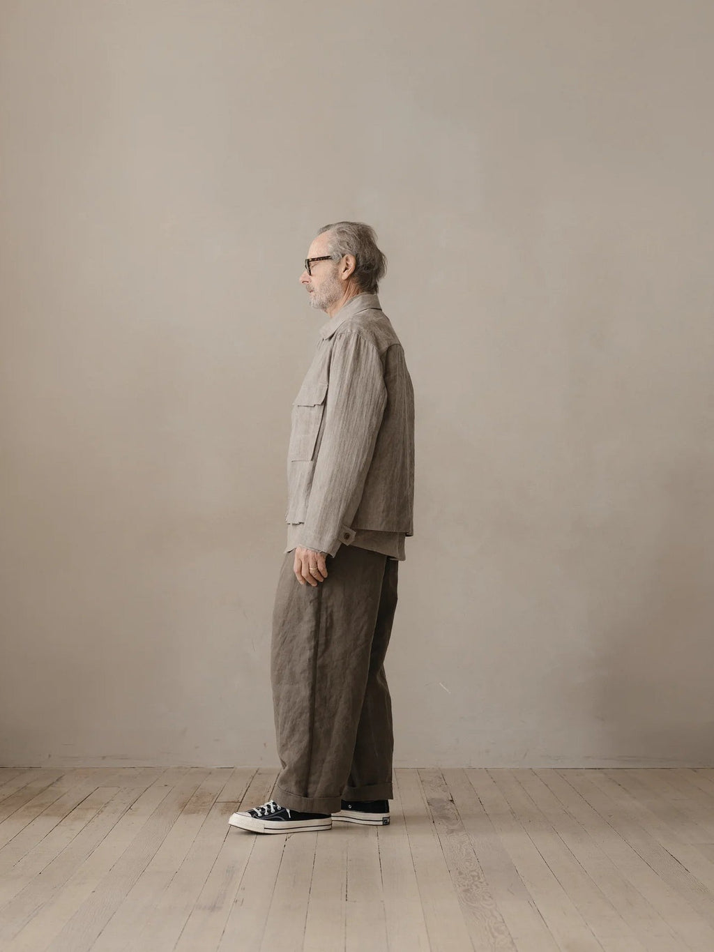 EVAN KINORI ZIP JACKET LINEN/COTTON HERRINGBONE DARK BEIGE