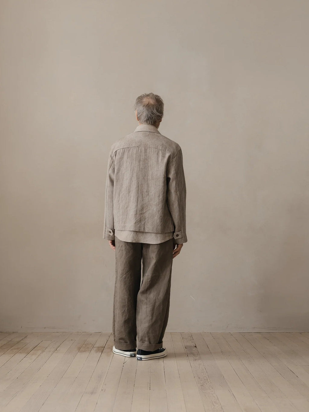 EVAN KINORI ZIP JACKET LINEN/COTTON HERRINGBONE DARK BEIGE