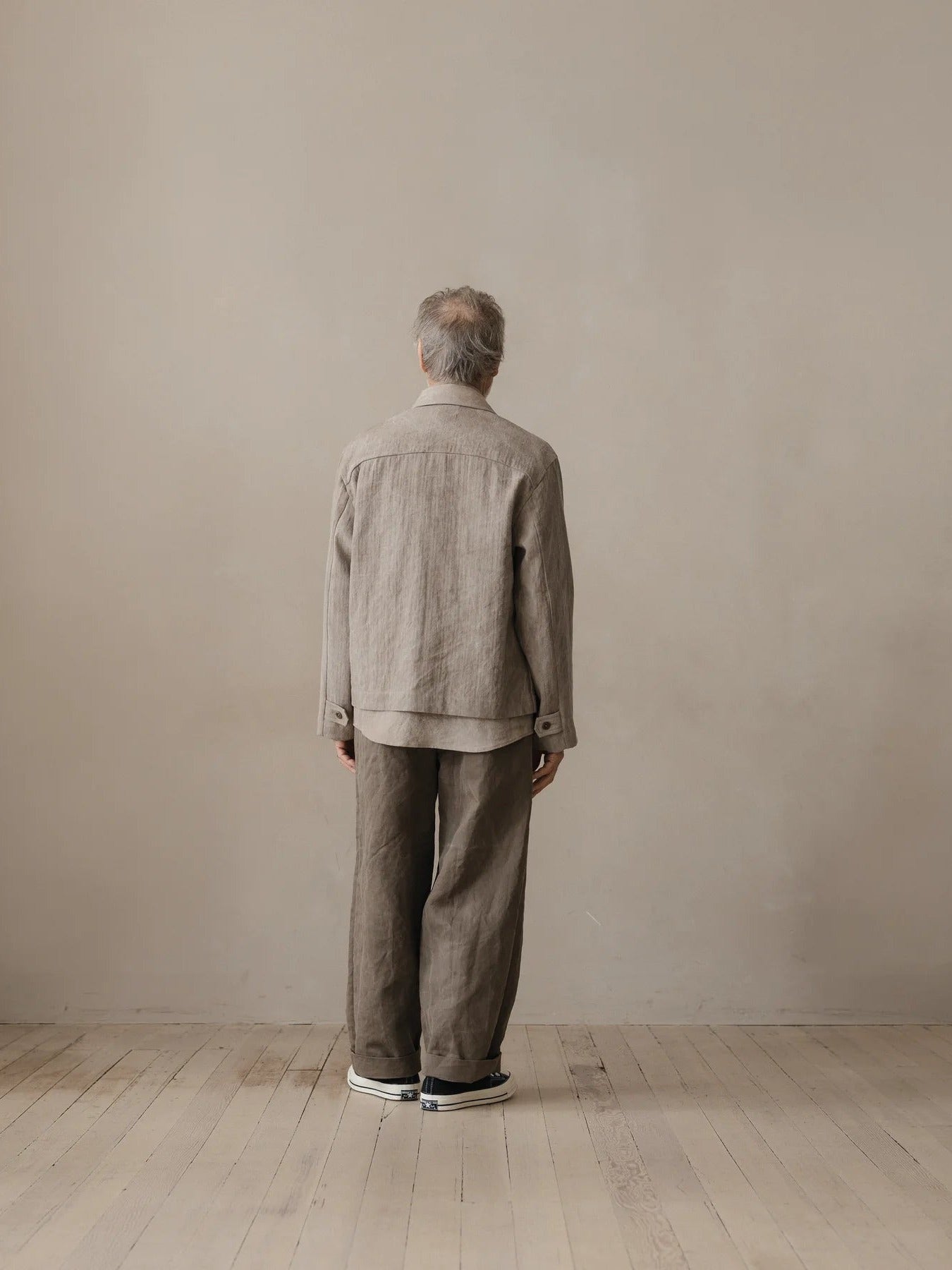 EVAN KINORI ZIP JACKET LINEN/COTTON HERRINGBONE DARK BEIGE