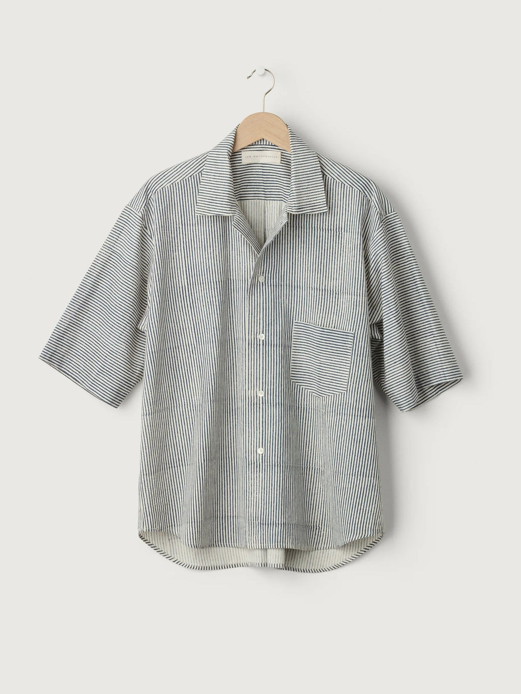 JAN MACHENHAUER Fred Shirt Block Print Stripe Cambric Indigo