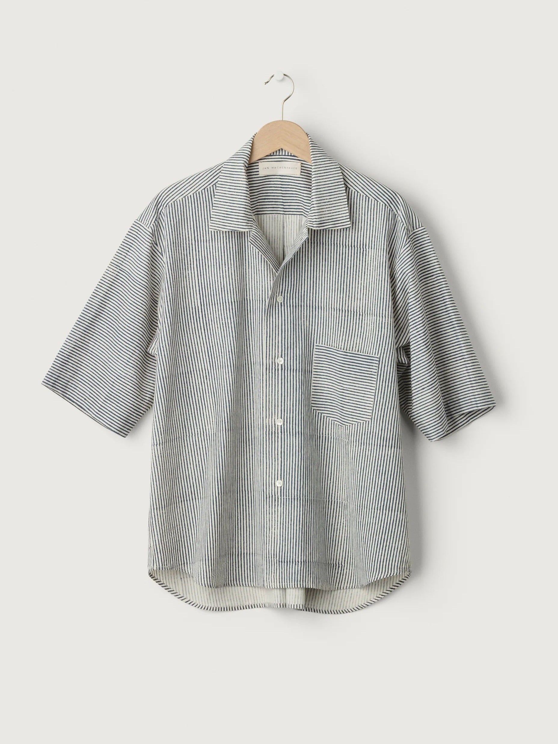 JAN MACHENHAUER Fred Shirt Block Print Stripe Cambric Indigo