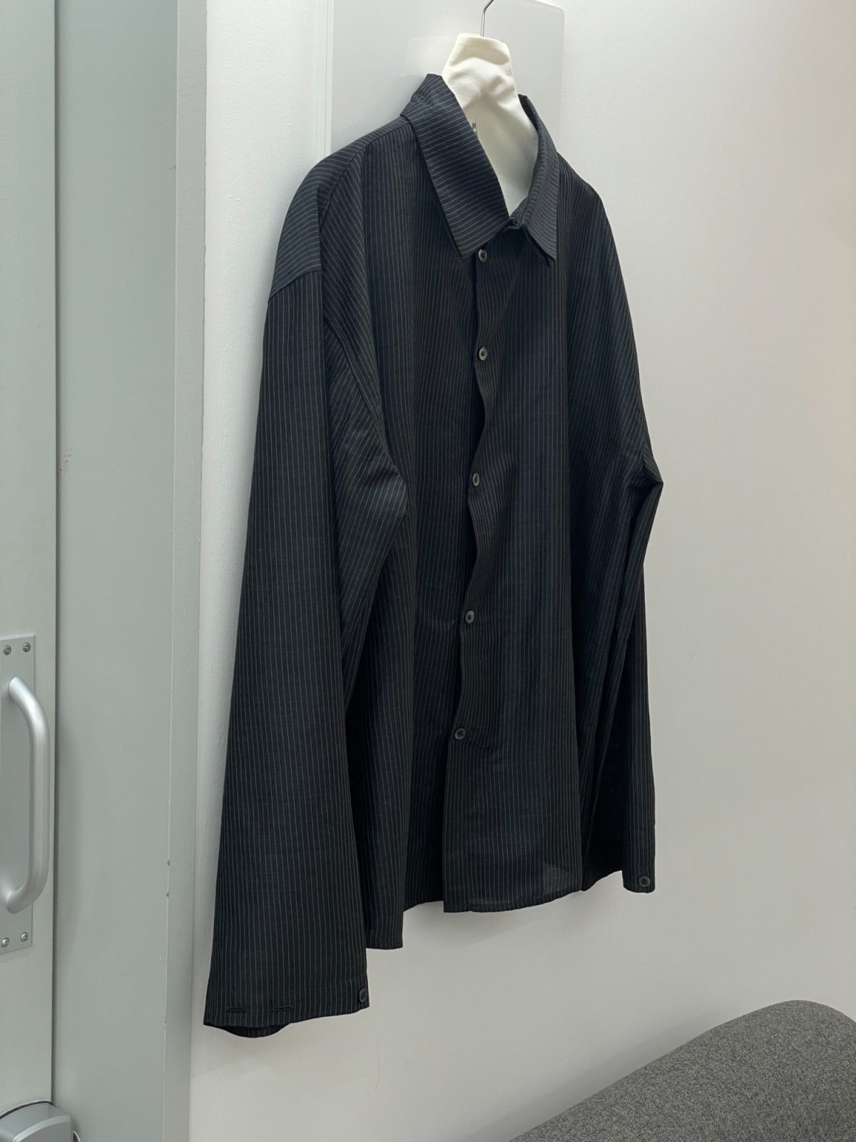 LEA BOBERG SC SHIRT JAPANESE WOOL/SILK BLACK/WHITE STRIPE