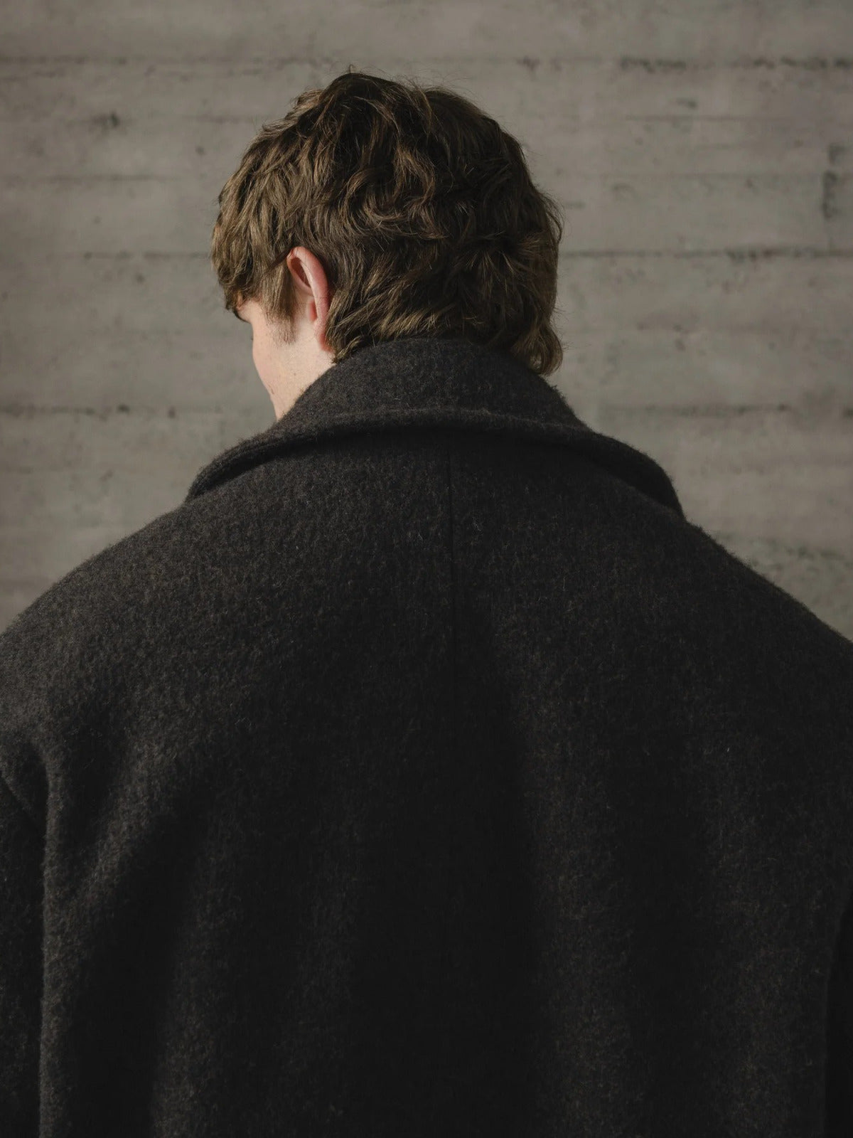 EVAN KINORI PEACOAT BRUSHED WOOL COATING DARK BROWN