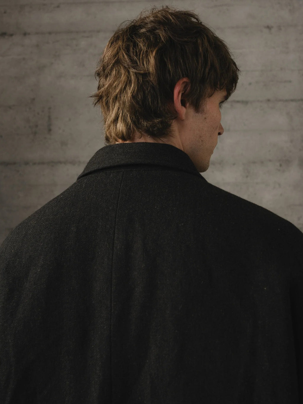 EVAN KINORI ZIP JACKET TWO WOOL LINEN HERRINGBONE BLACK/BROWN