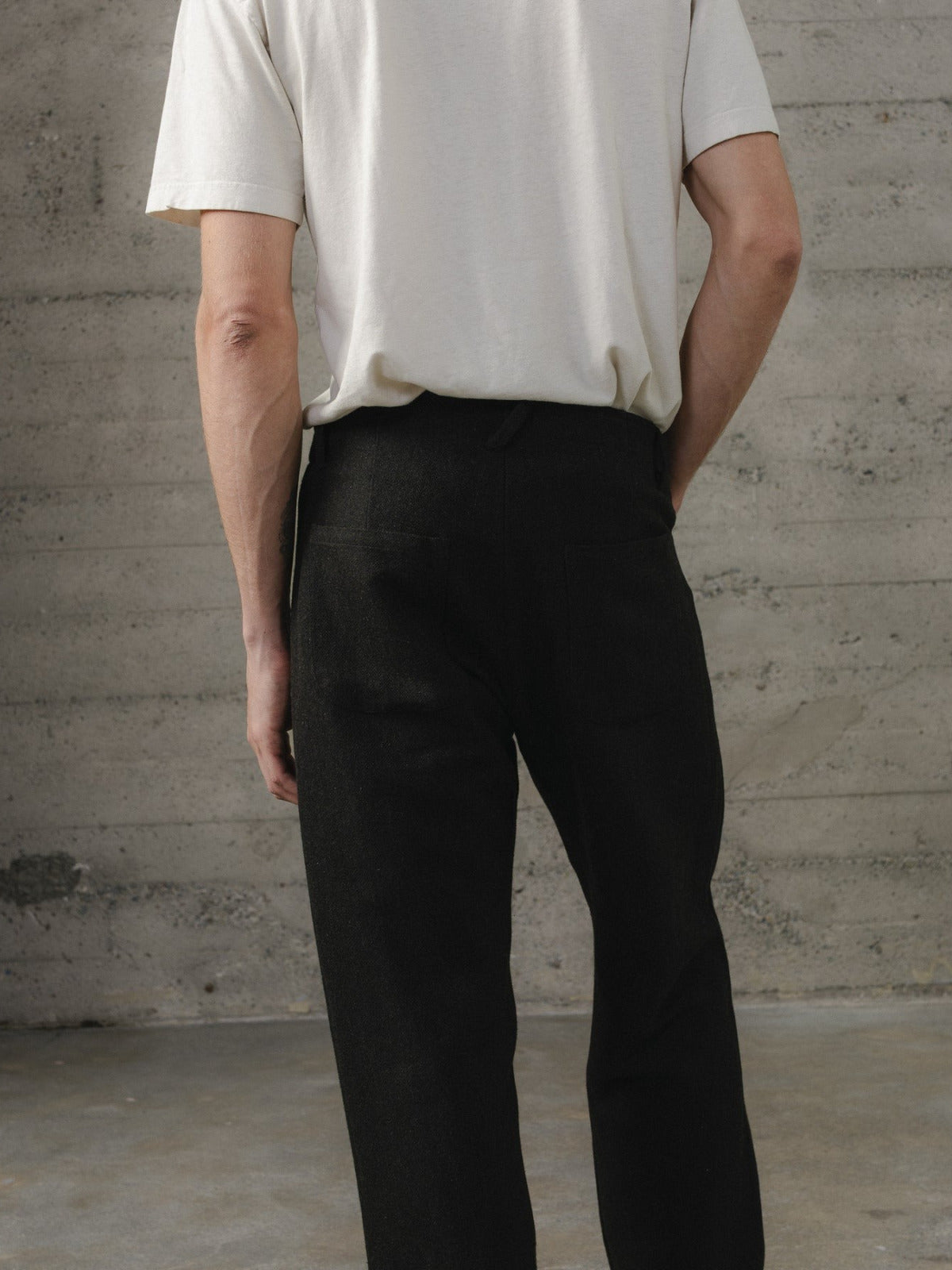 EVAN KINORI FOUR POCKET PANT WOOL LINEN HERRINGBONE BLACK/BROWN