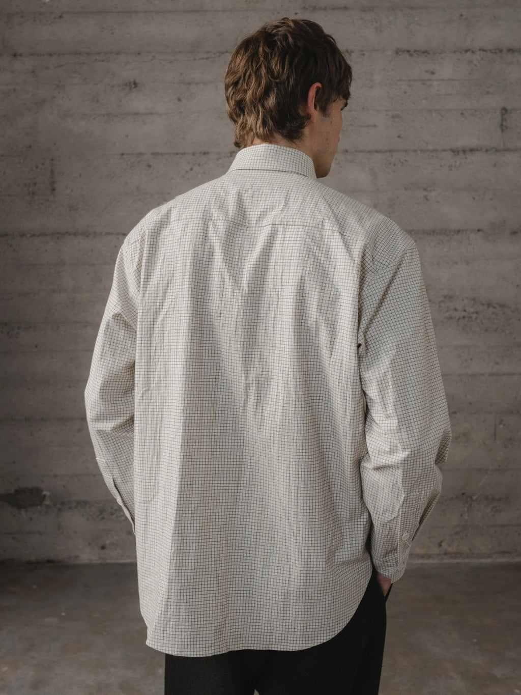 EVAN KINORI BIG SHIRT TWO COTTON GRIDCLOTH NATURAL/BLACK