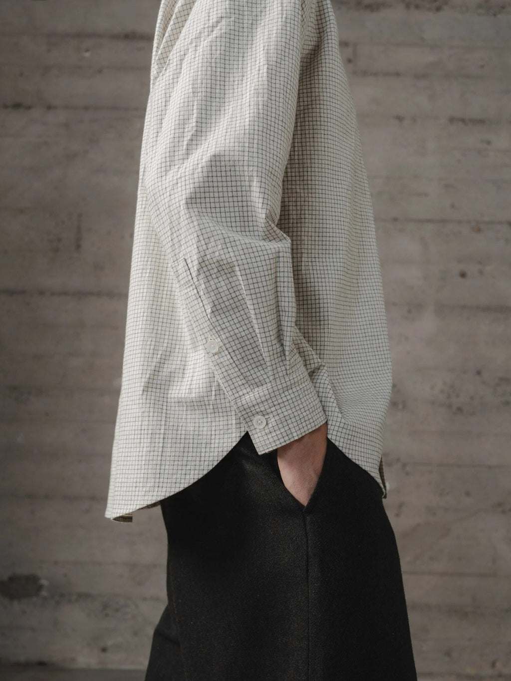 EVAN KINORI BIG SHIRT TWO COTTON GRIDCLOTH NATURAL/BLACK