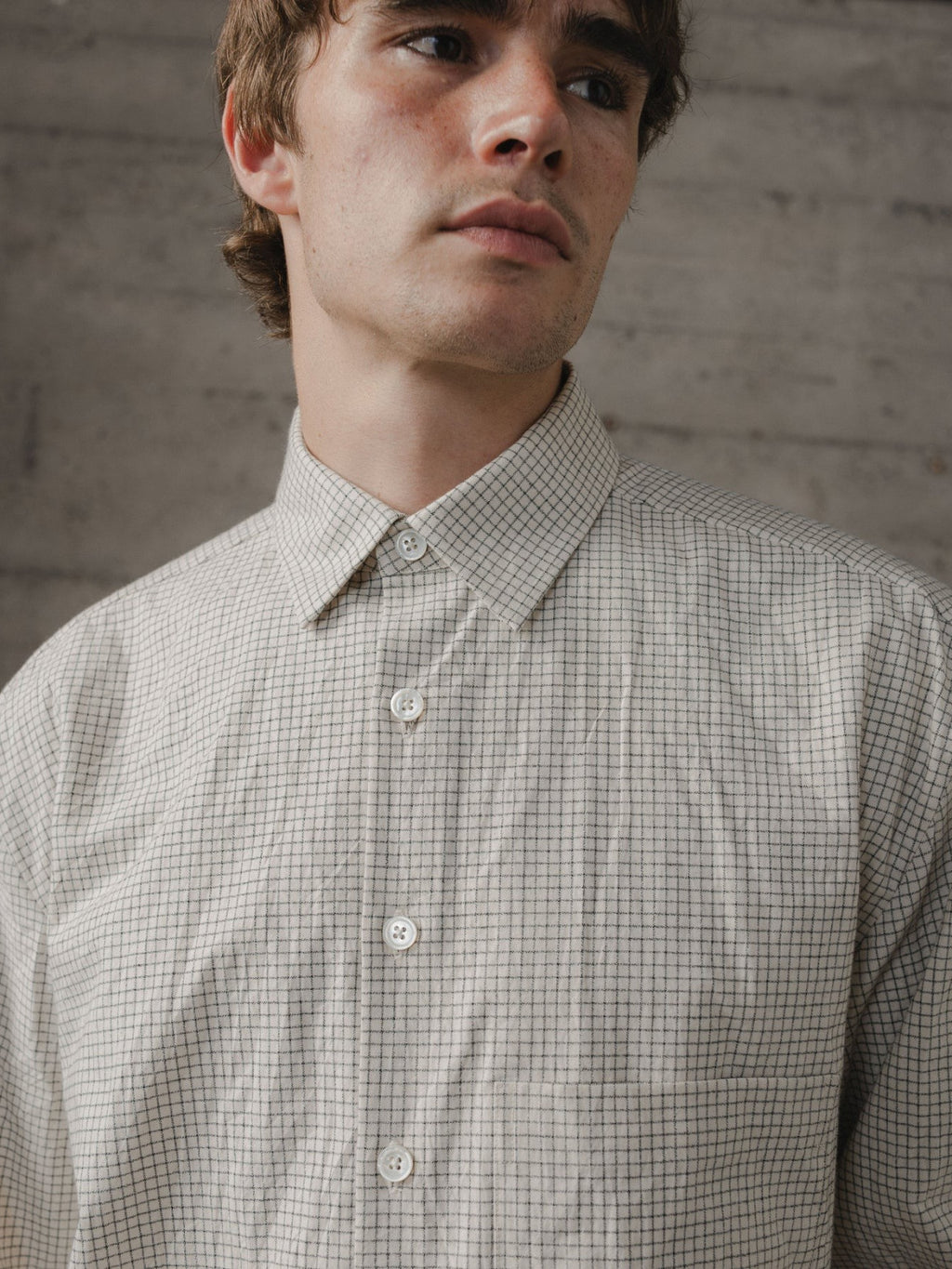 EVAN KINORI BIG SHIRT TWO COTTON GRIDCLOTH NATURAL/BLACK