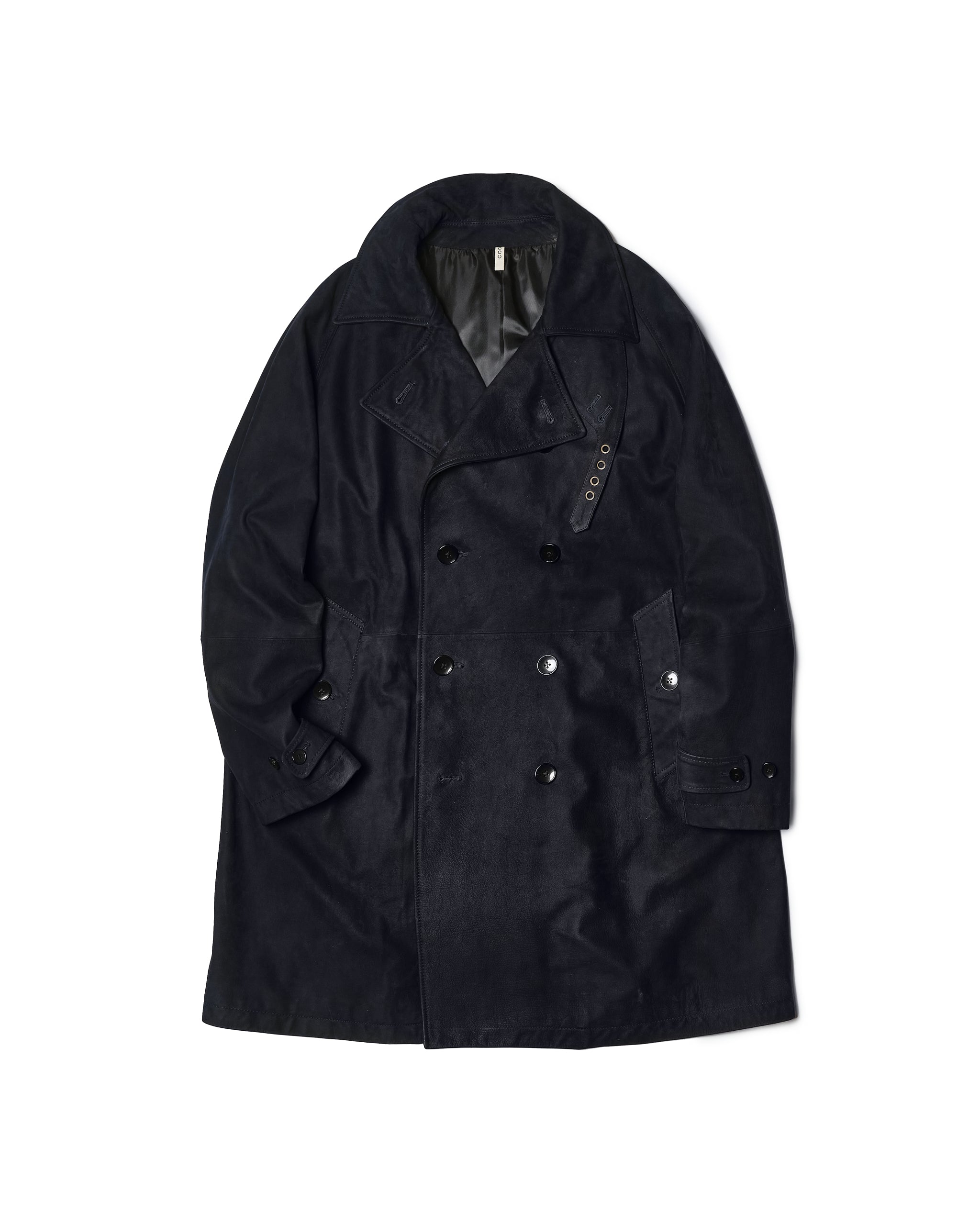 CCU LEATHER DOUBLE BREASTED HALF COAT NUBUCK BLACK
